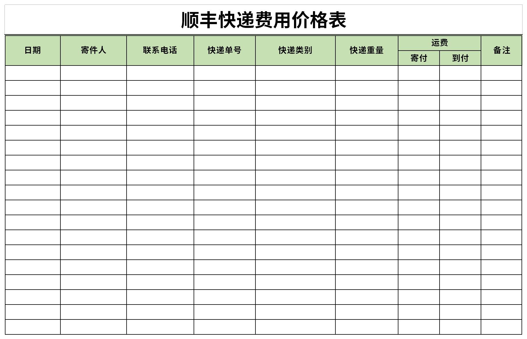 顺丰快递费用价格表截图