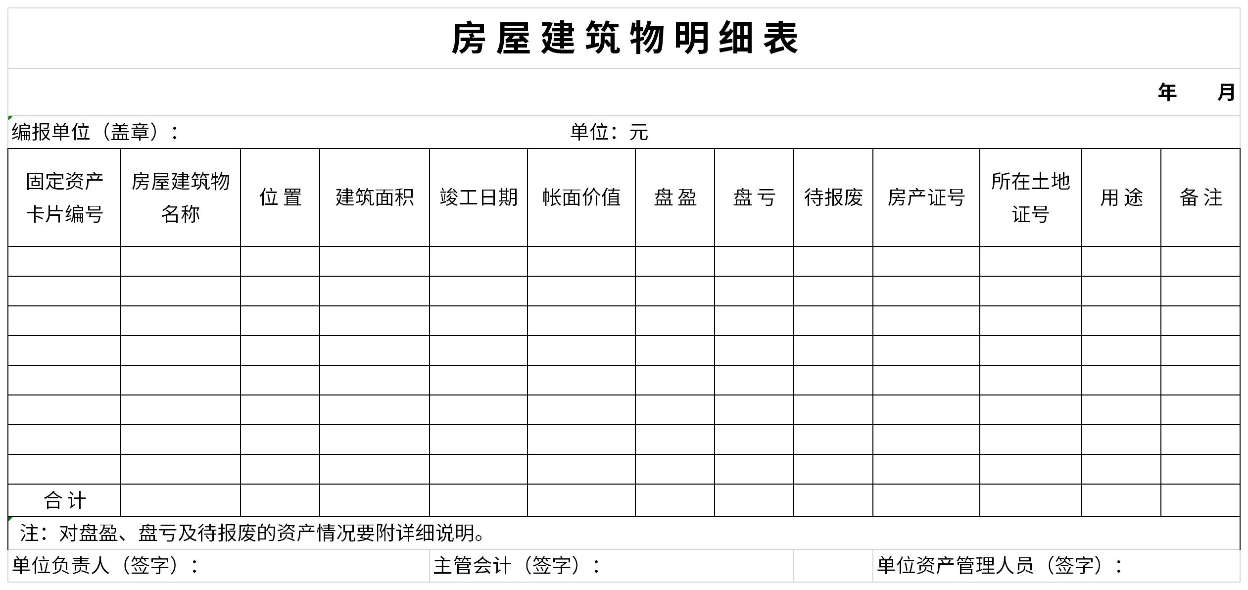 房屋建筑物明细表截图