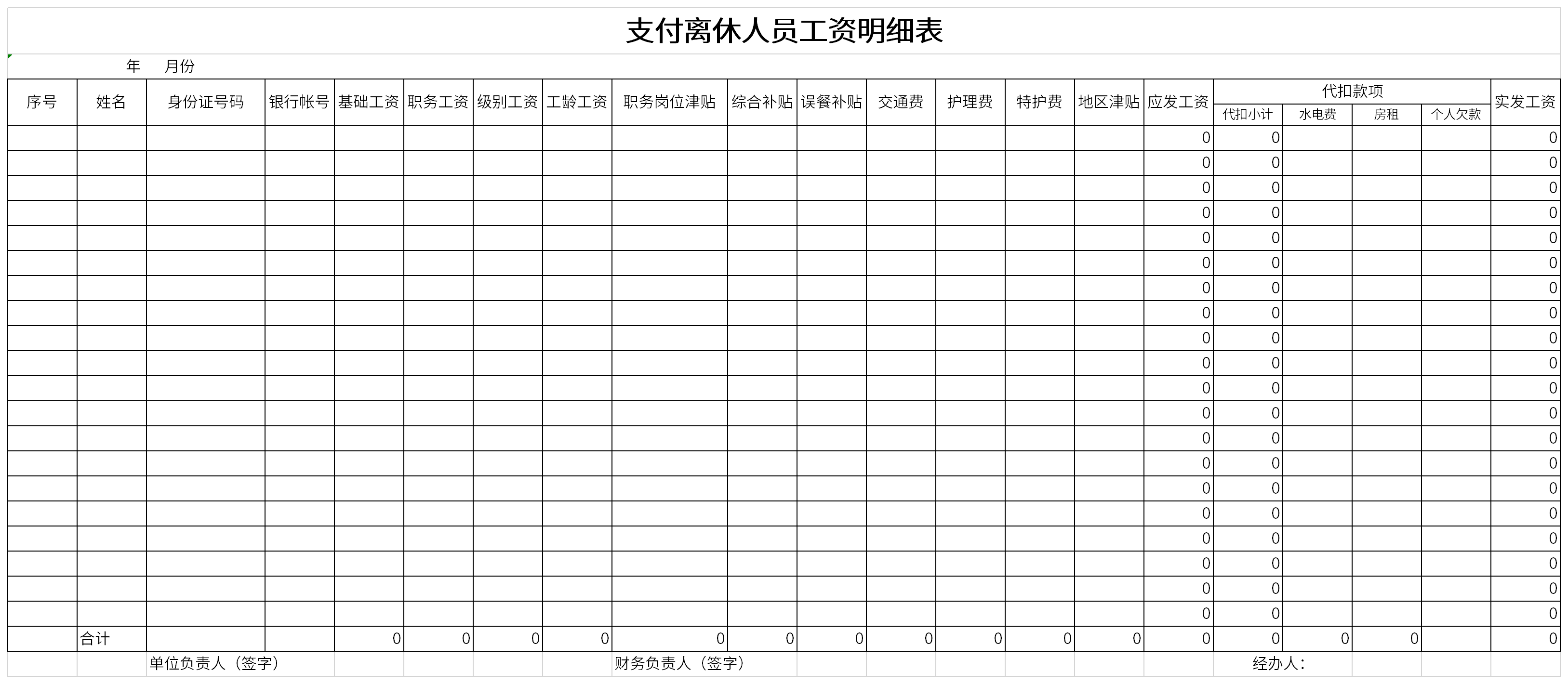 支付离休人员工资明细表截图