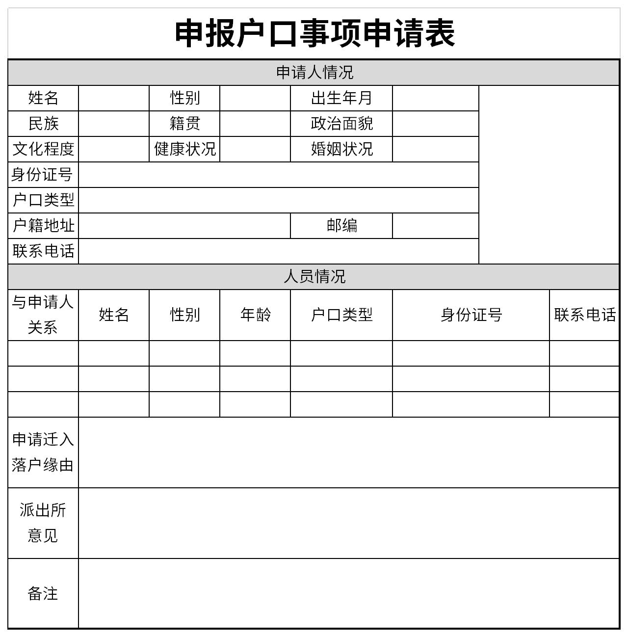 申报户口事项申请表截图