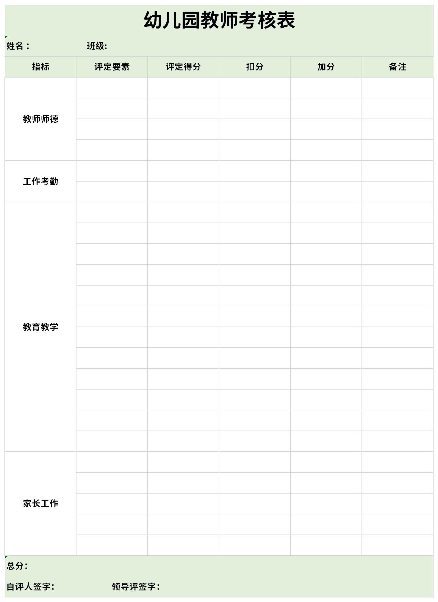 幼儿园教师考核表截图