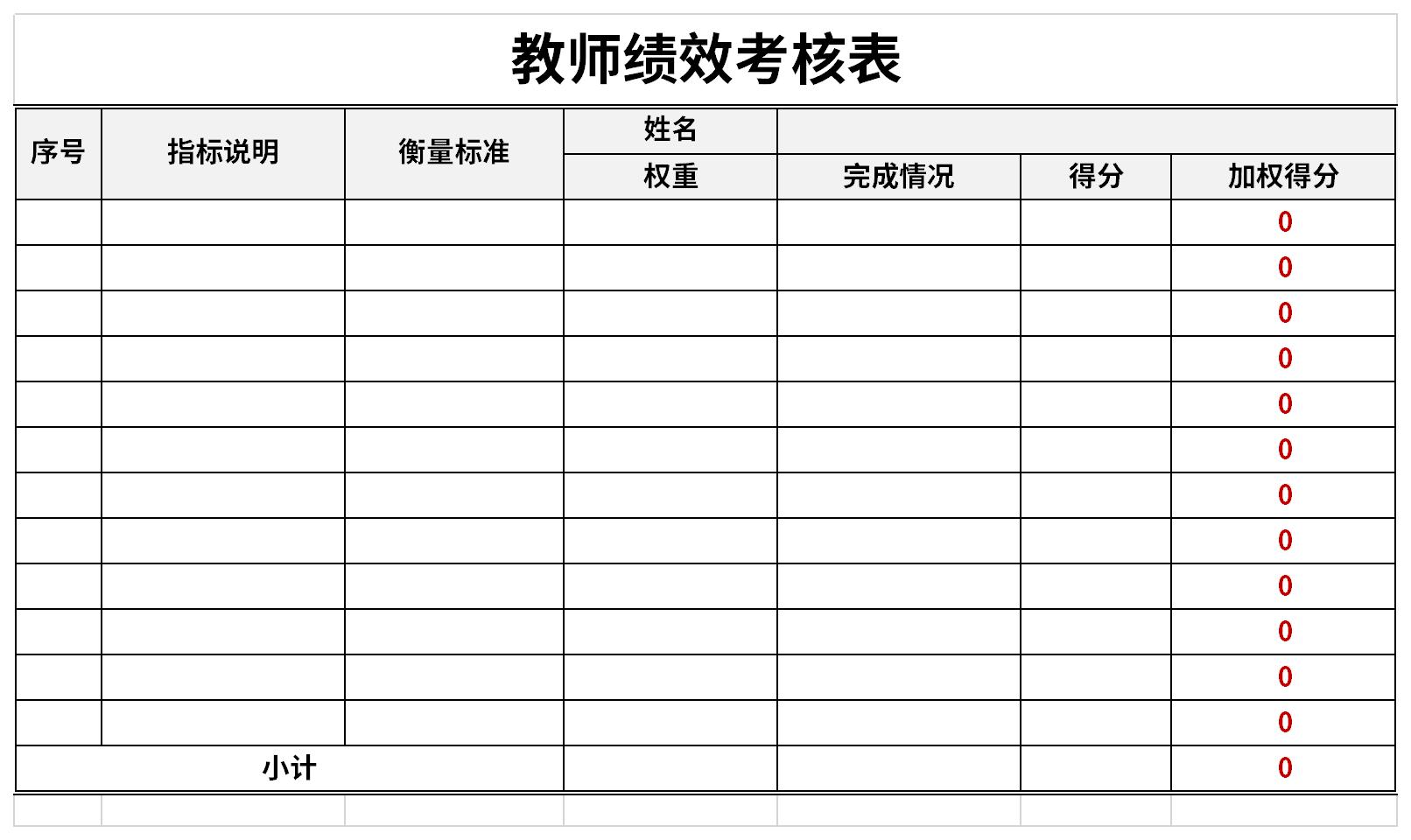 教师绩效考核表截图