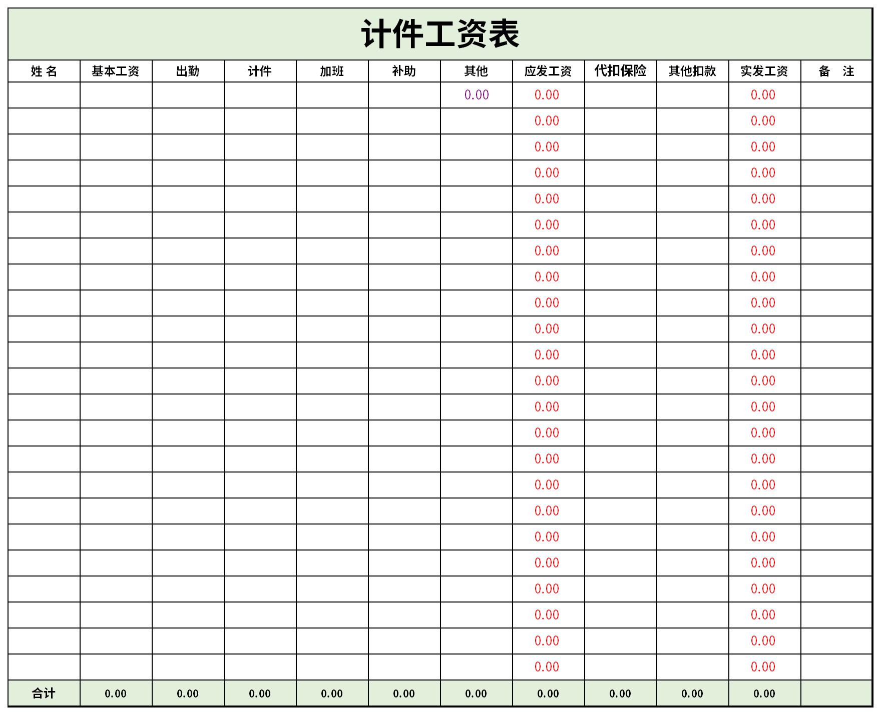 最新计件工资表截图