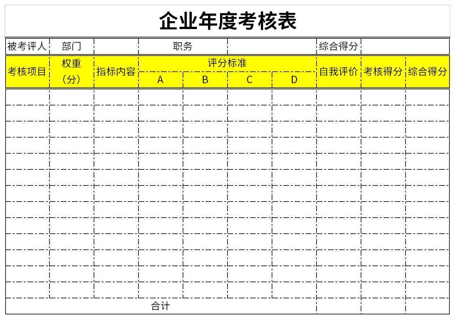 企业年度考核表截图