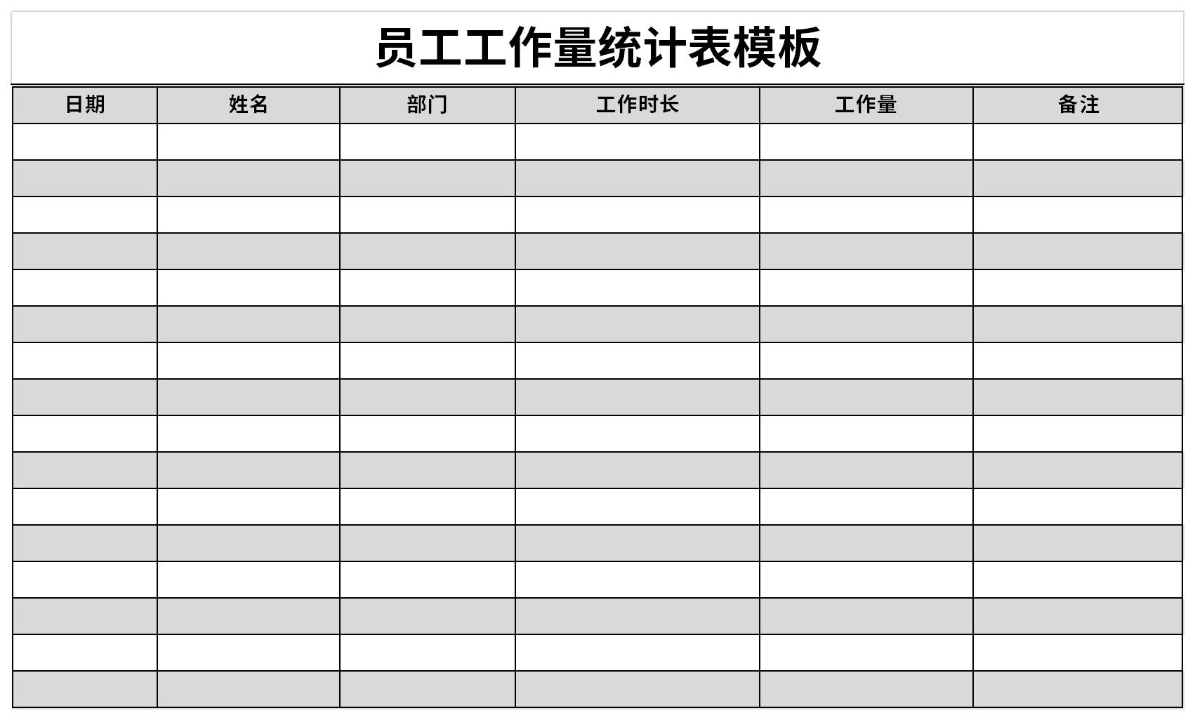 员工工作量统计表模板截图