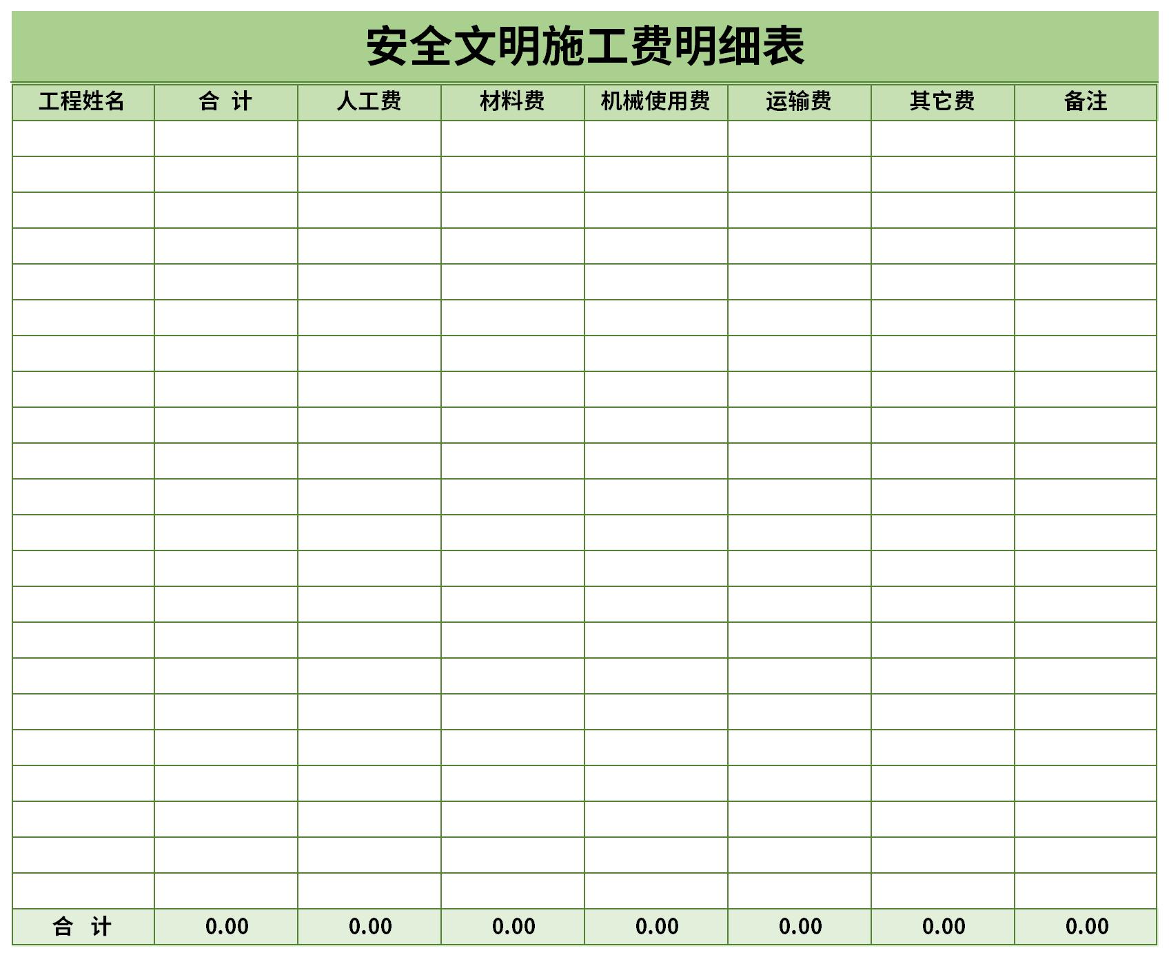 安全文明施工费明细表截图