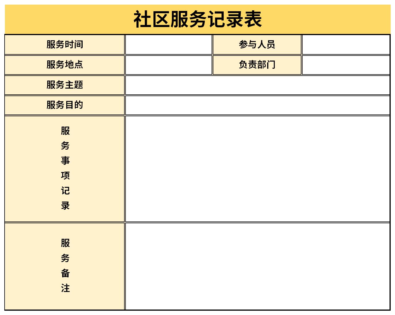 社区服务记录表截图