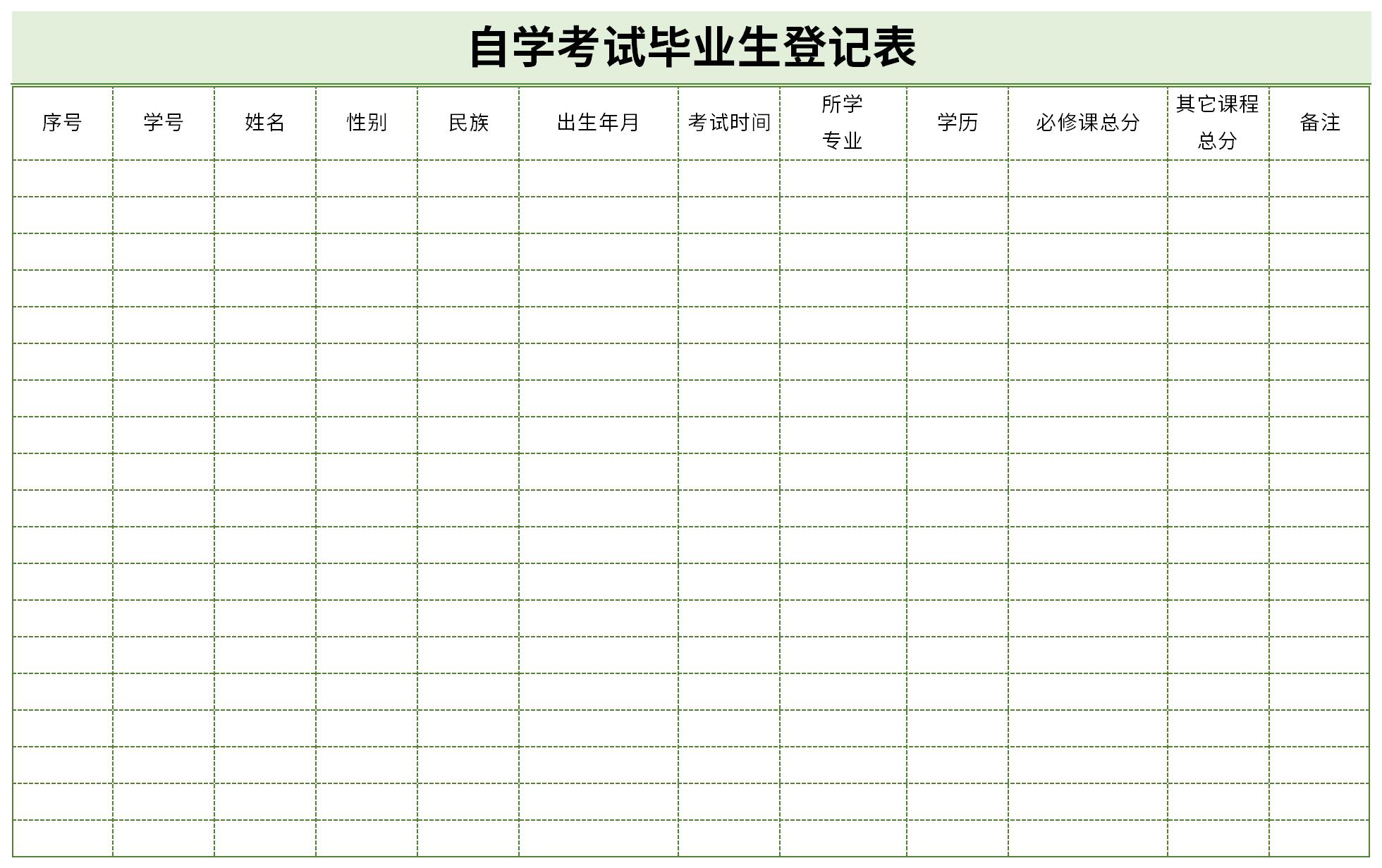 最新自学考试毕业生登记表截图