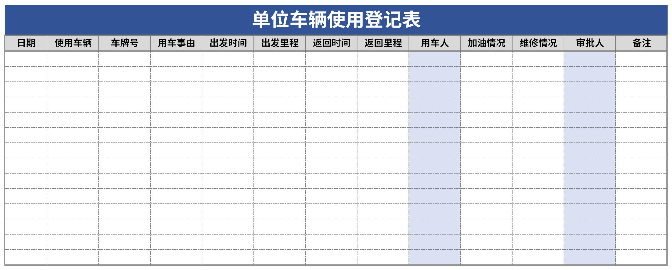 公车使用登记表截图