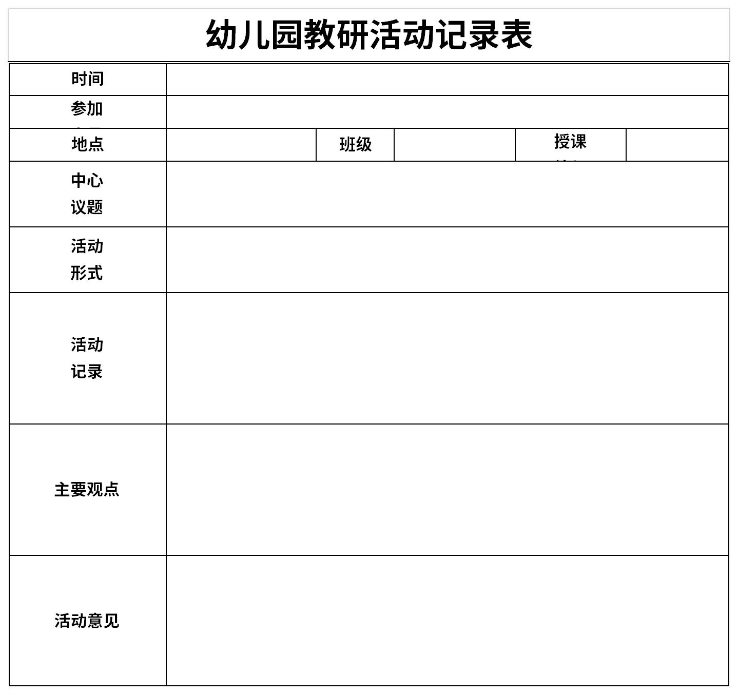 幼儿园教研活动记录表内容截图