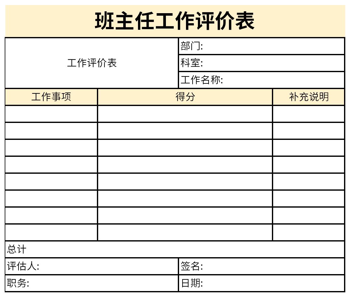 班主任工作评价表截图