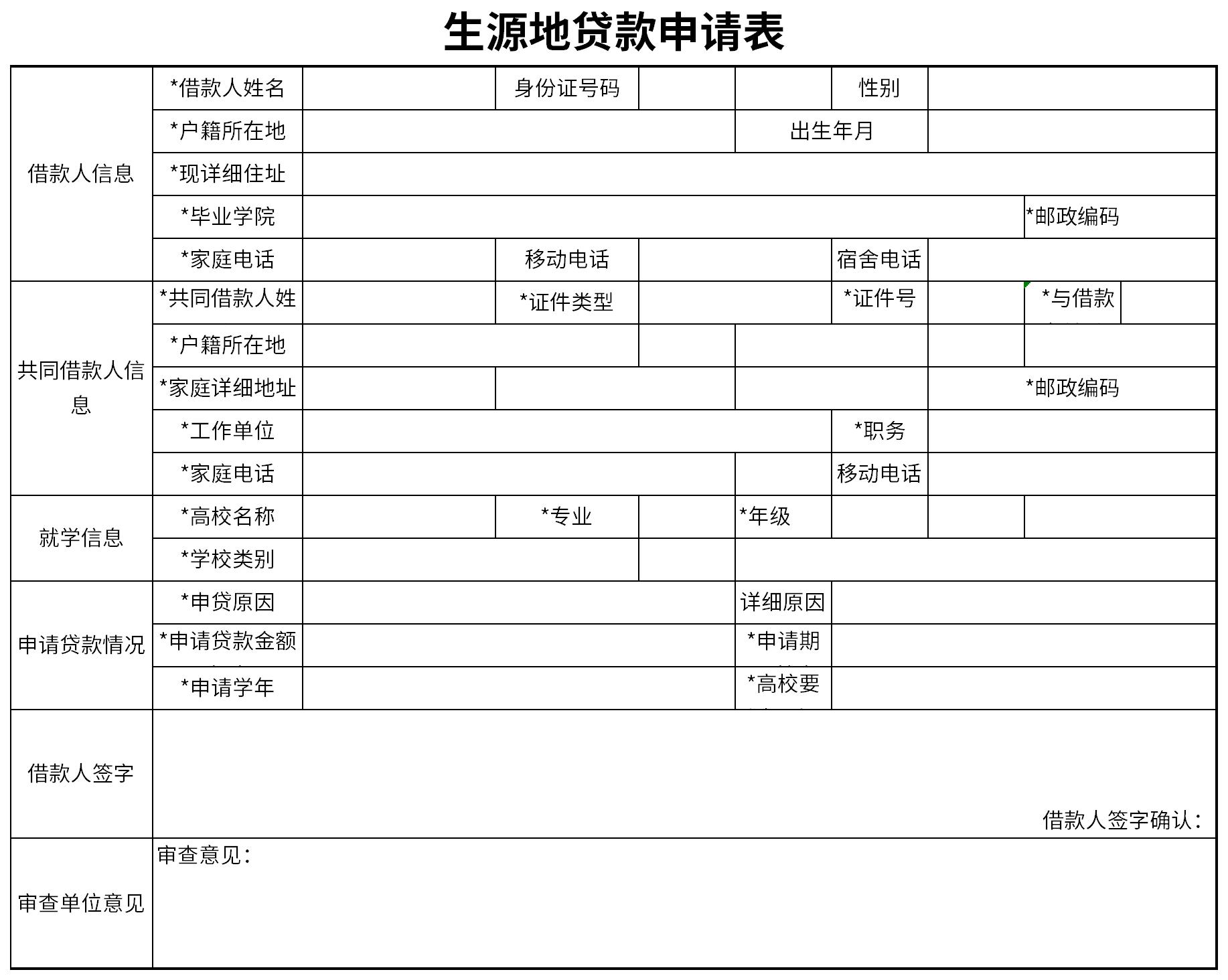 生源地贷款申请表截图