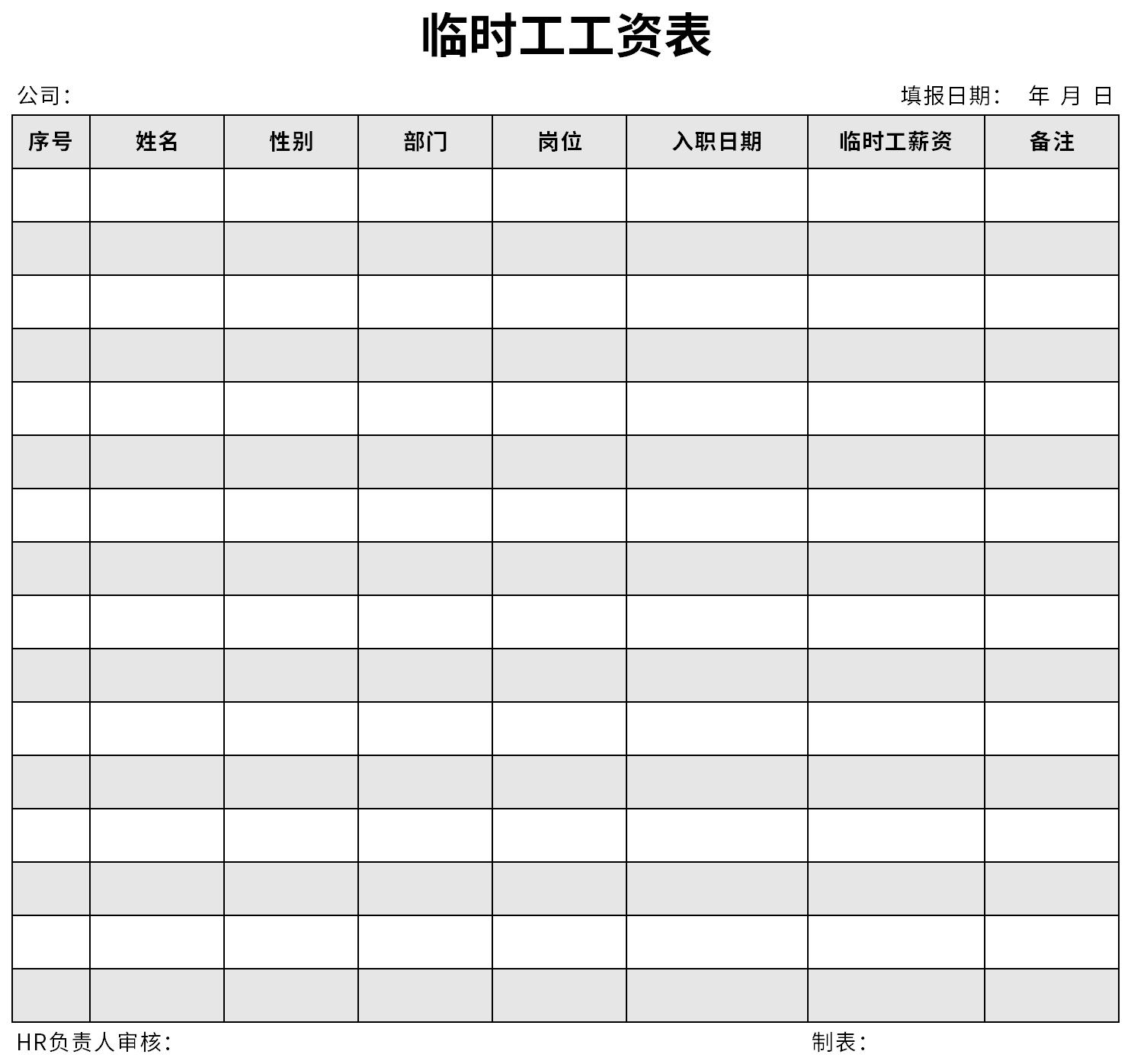 最新临时工工资表截图