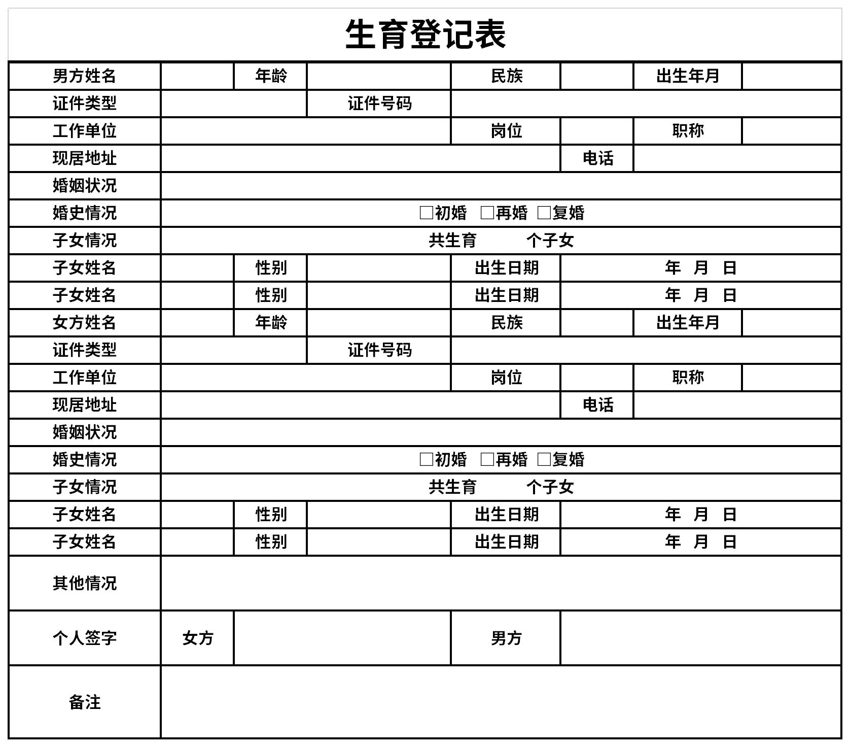 生育服务登记表截图