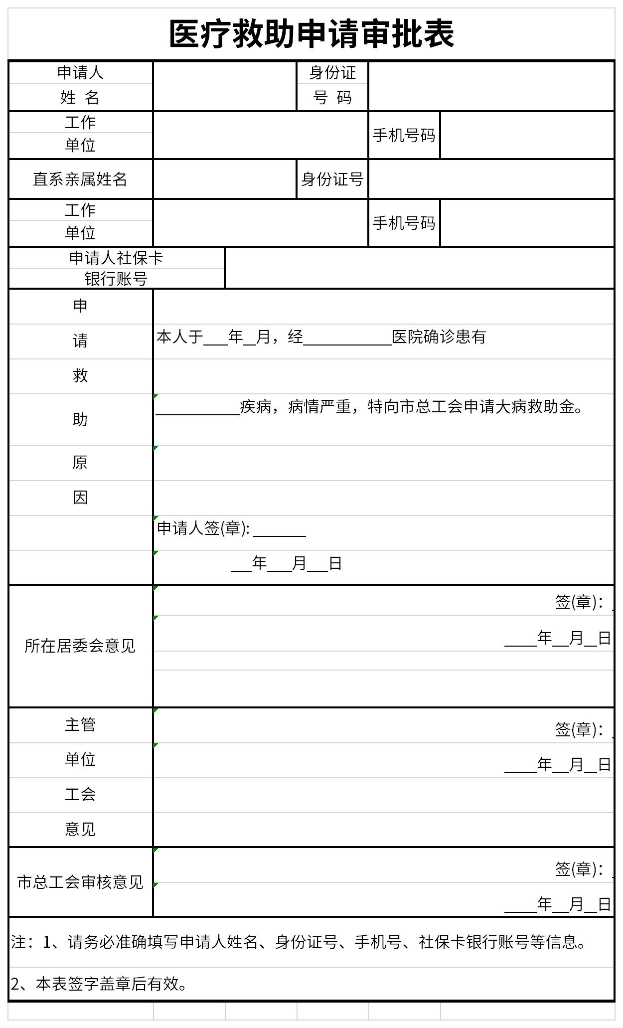 医疗救助申请审批表截图