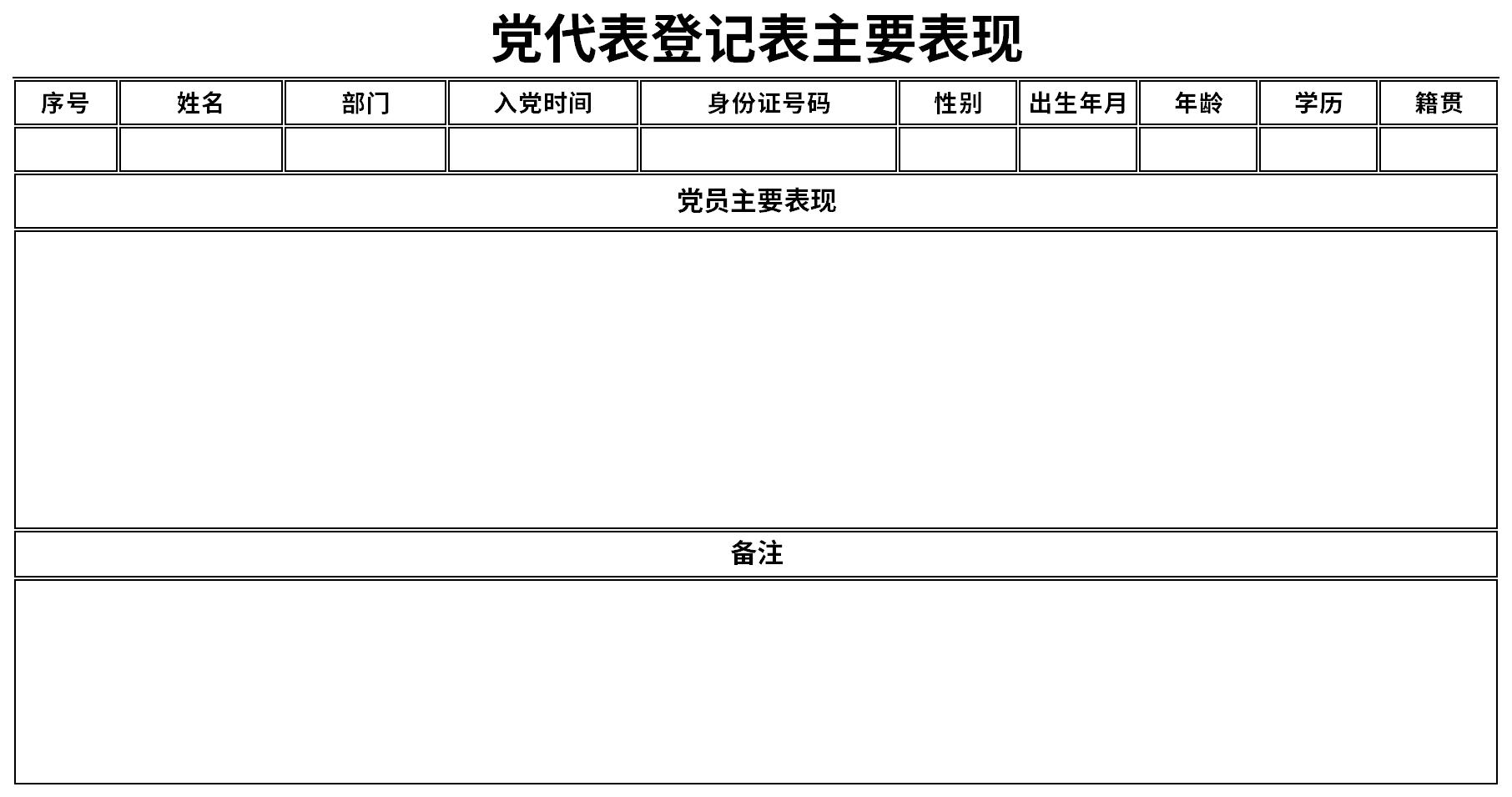 党代表登记表主要表现截图