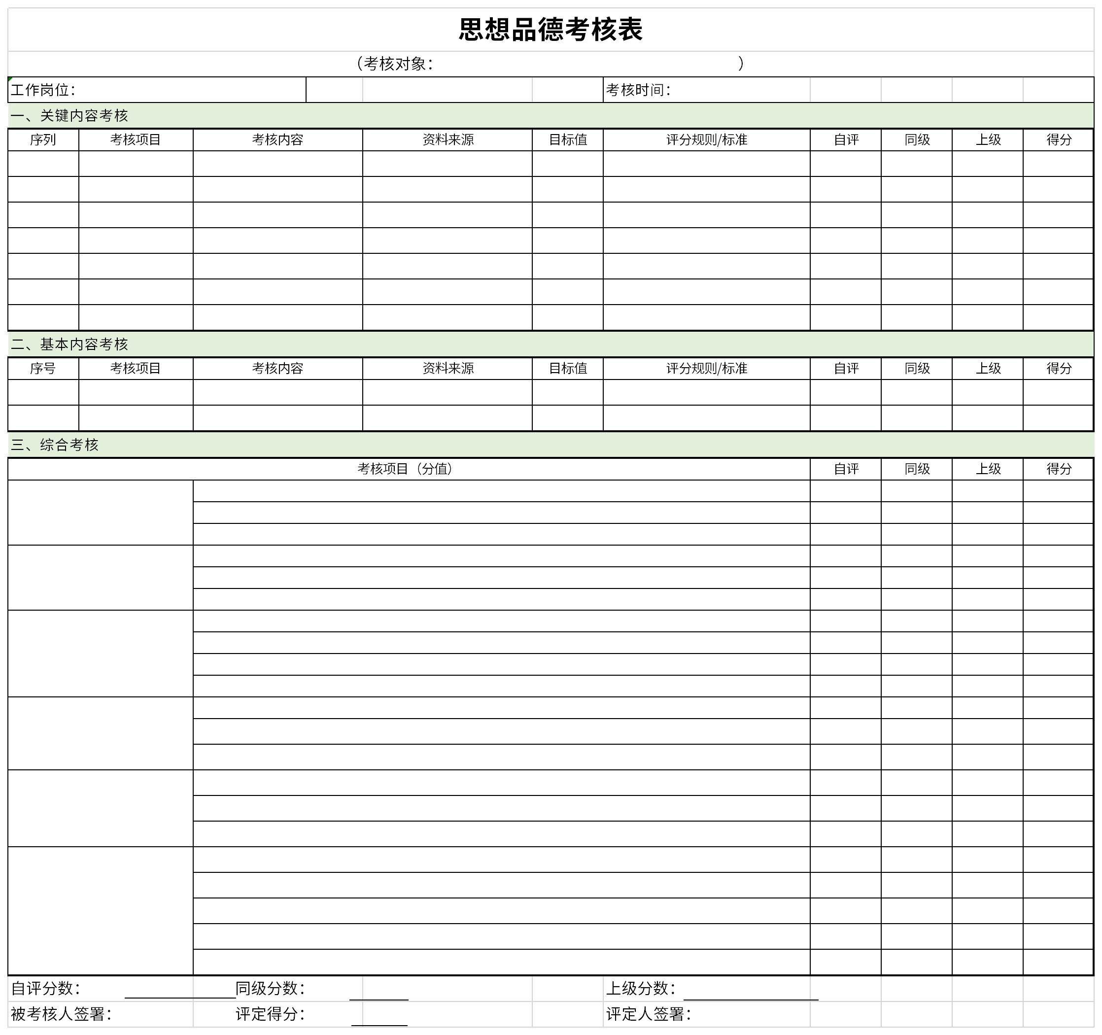 思想政治品德考核表截图