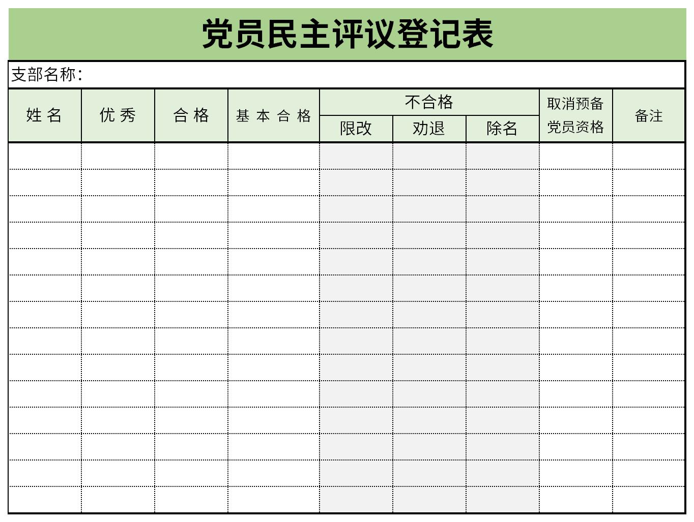 党员民主评议登记表截图