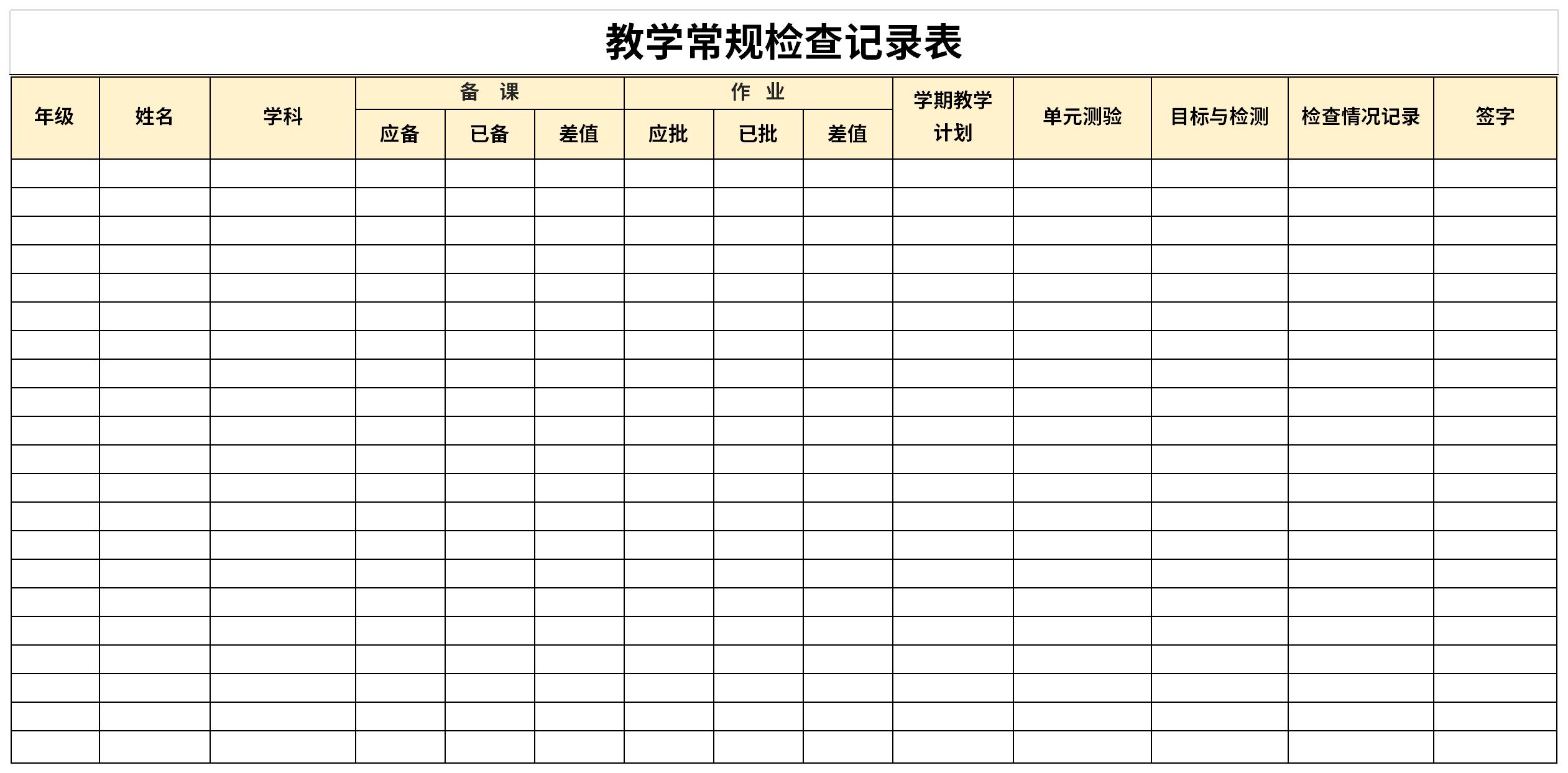 教学常规检查记录表截图