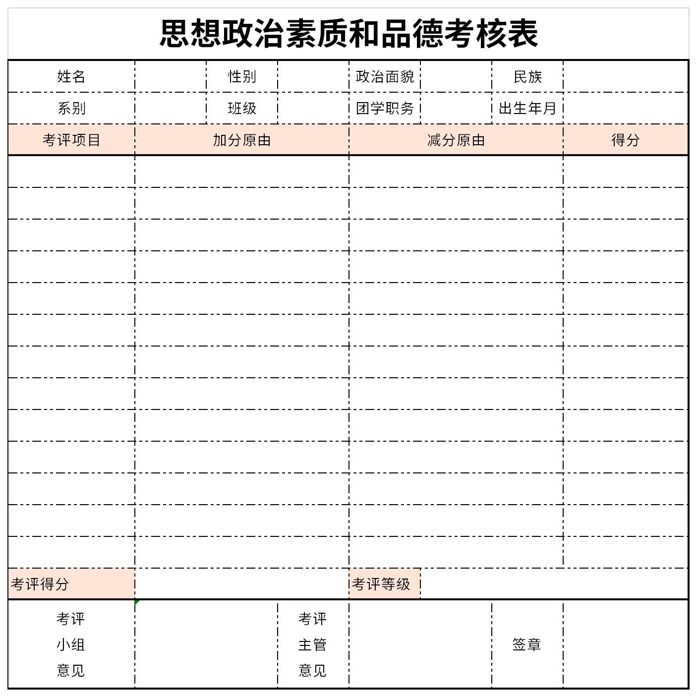 思想政治素质和品德考核表截图