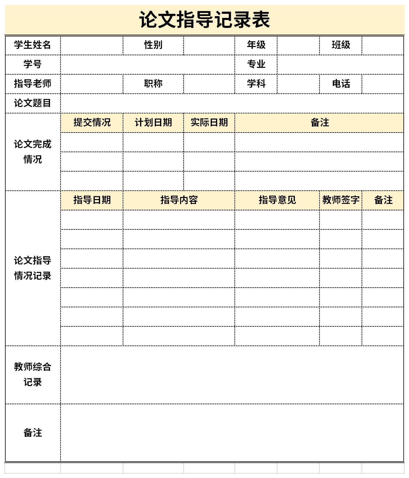 毕业论文指导记录表截图