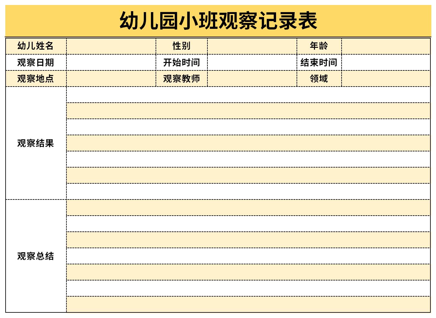 幼儿园小班观察记录表截图