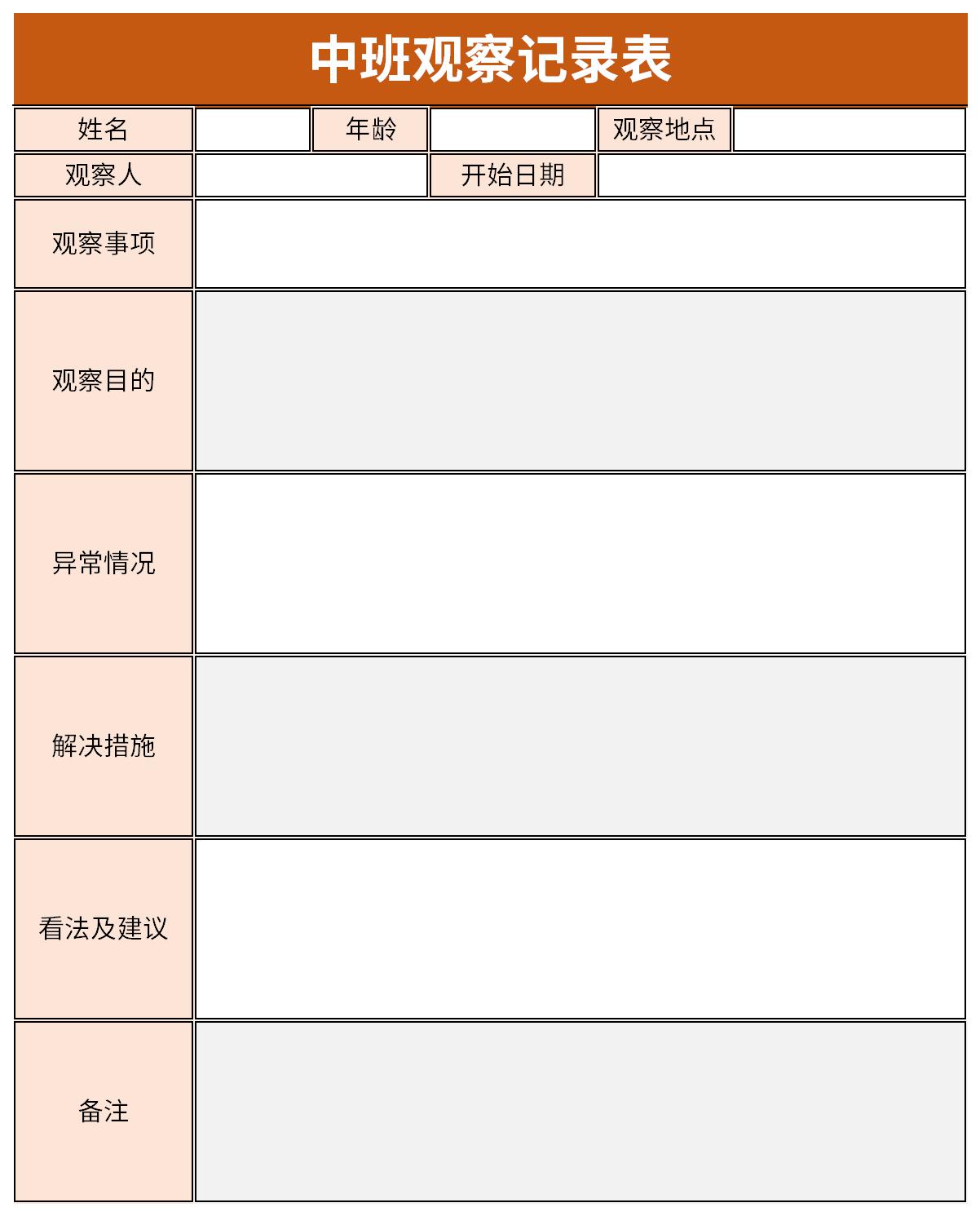 中班观察记录表截图