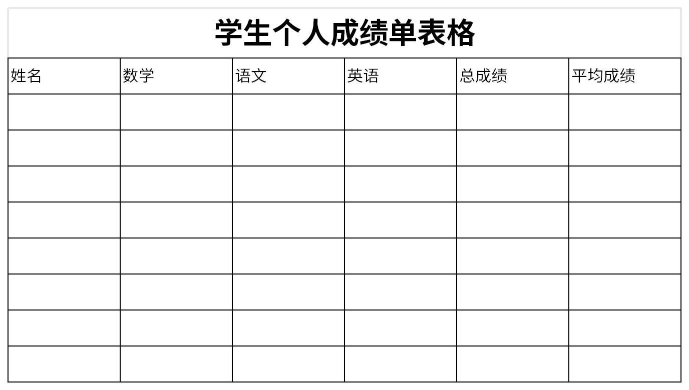 学生个人成绩单表格截图