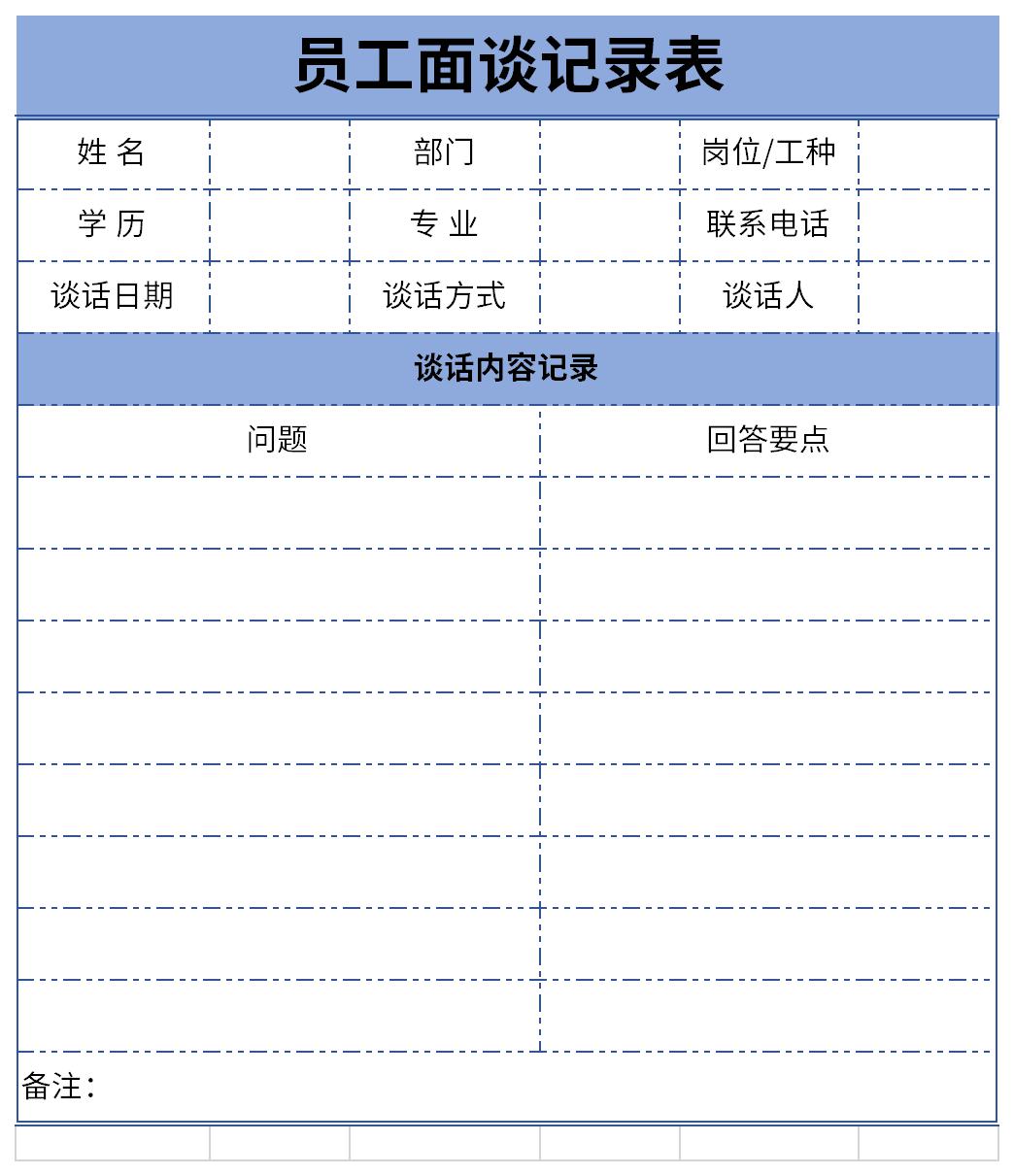 员工面谈记录表范文截图