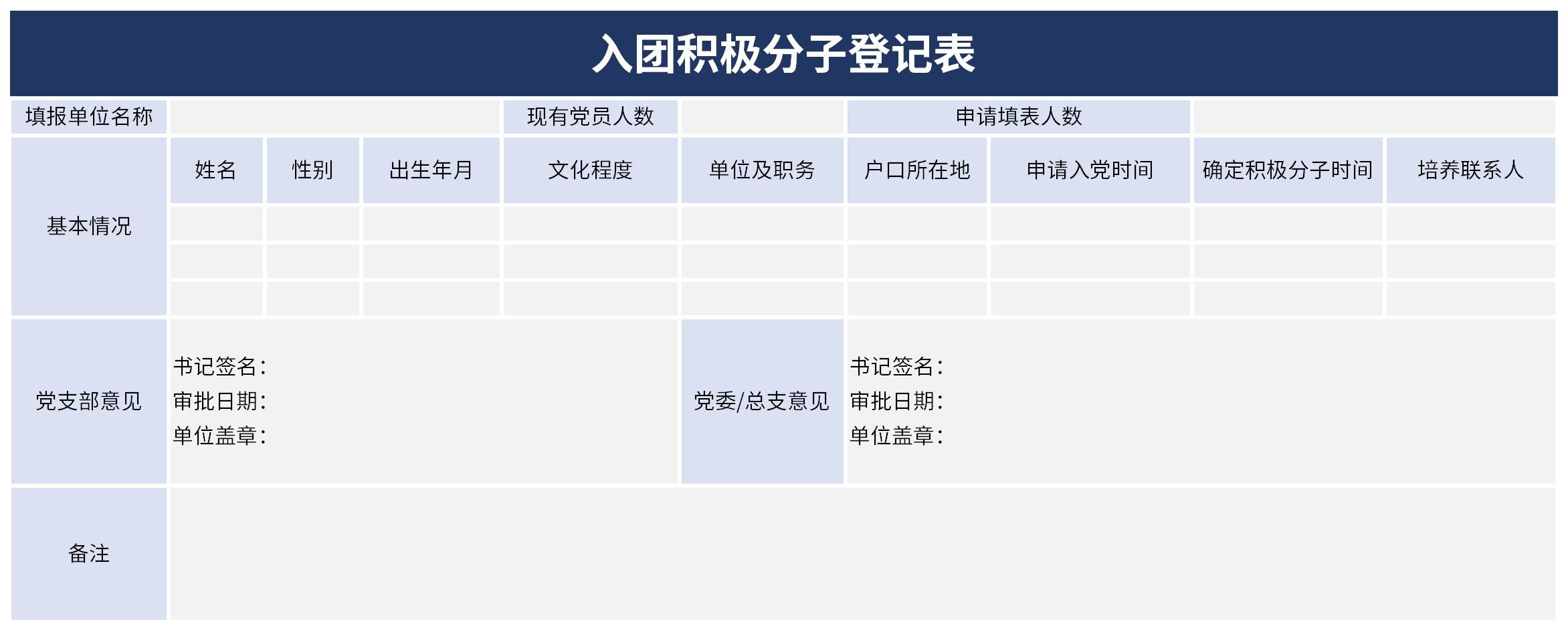 入团积极分子登记表截图