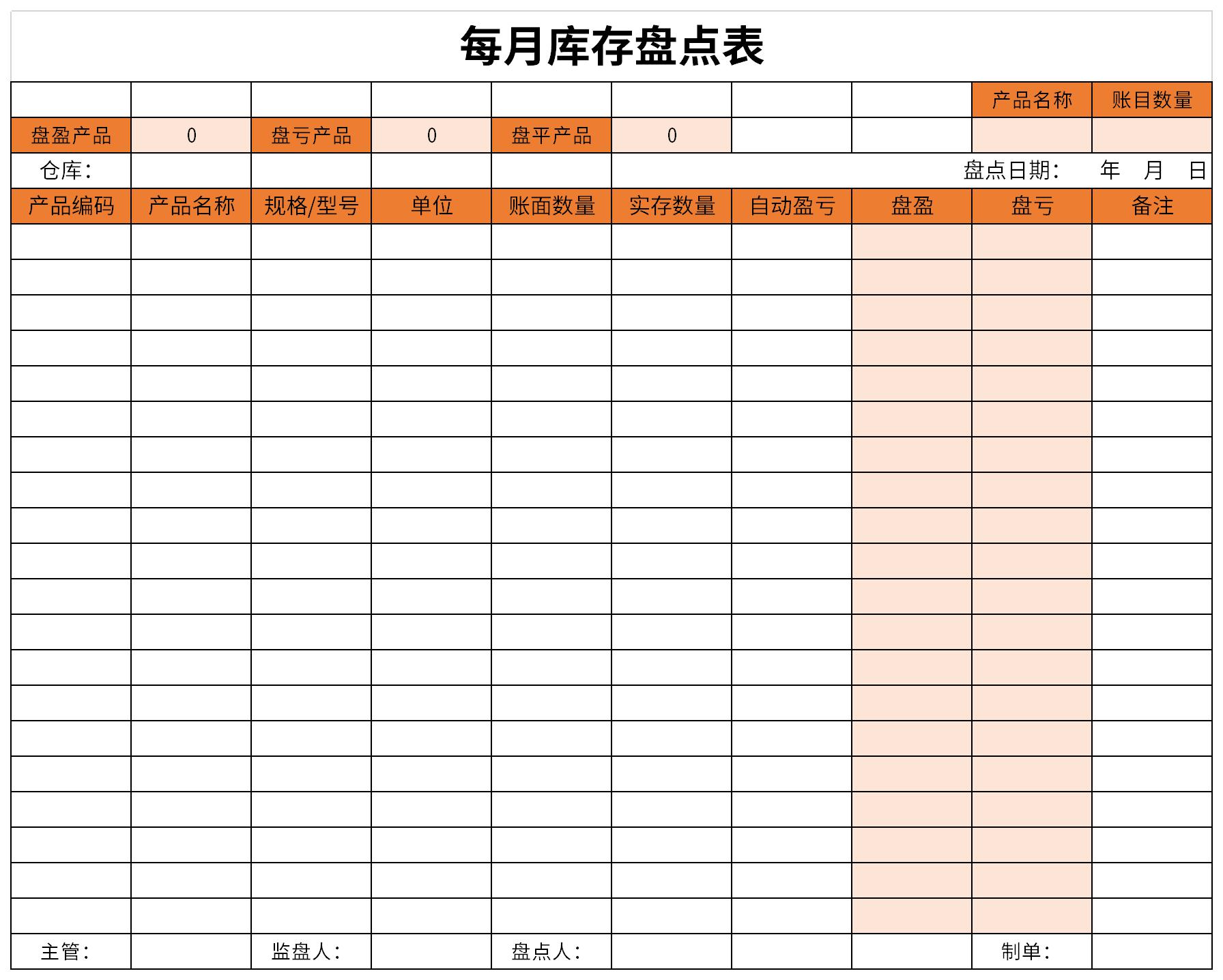 每月库存盘点表截图