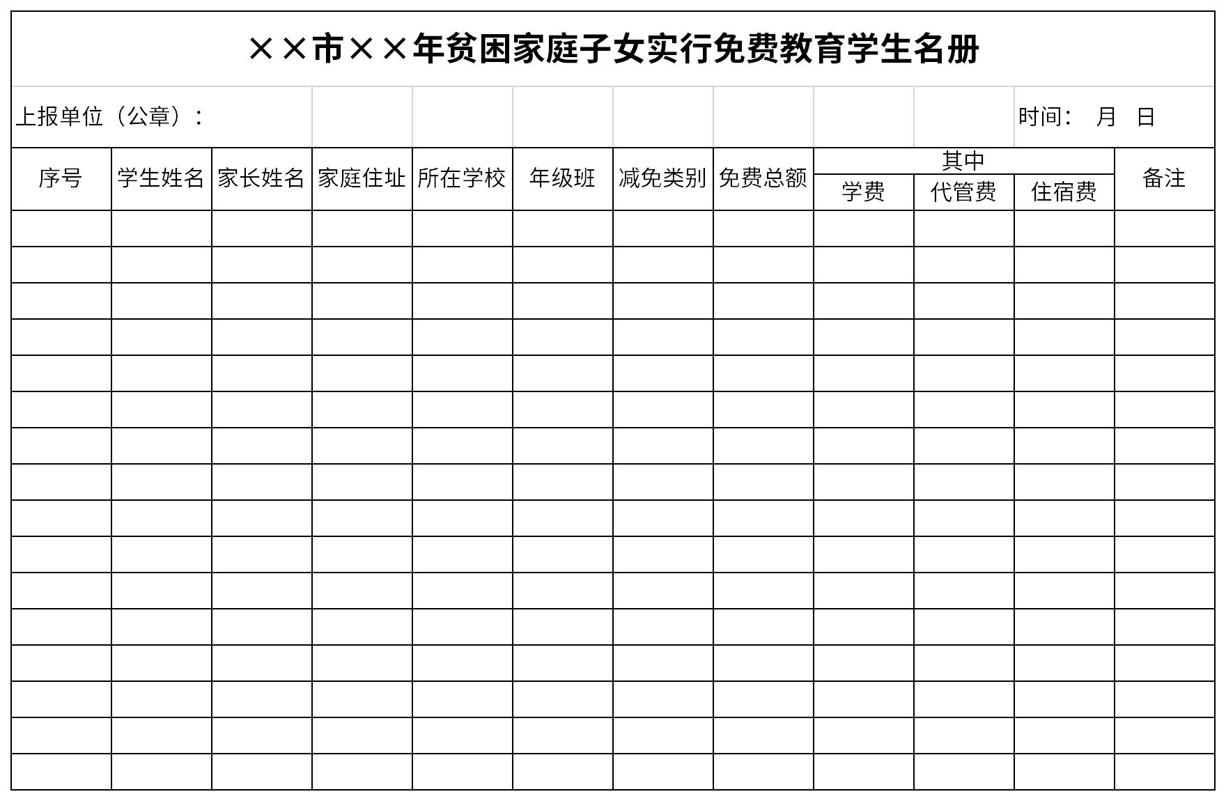 贫困家庭子女实行免费教育学生名册截图