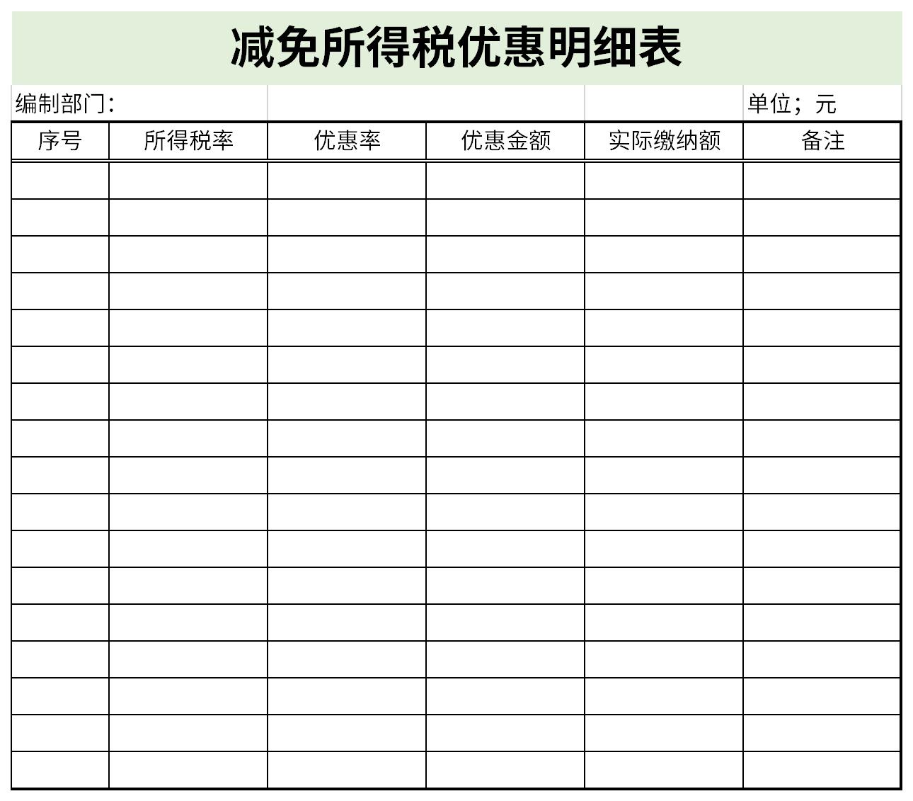 最新减免所得税优惠明细表截图