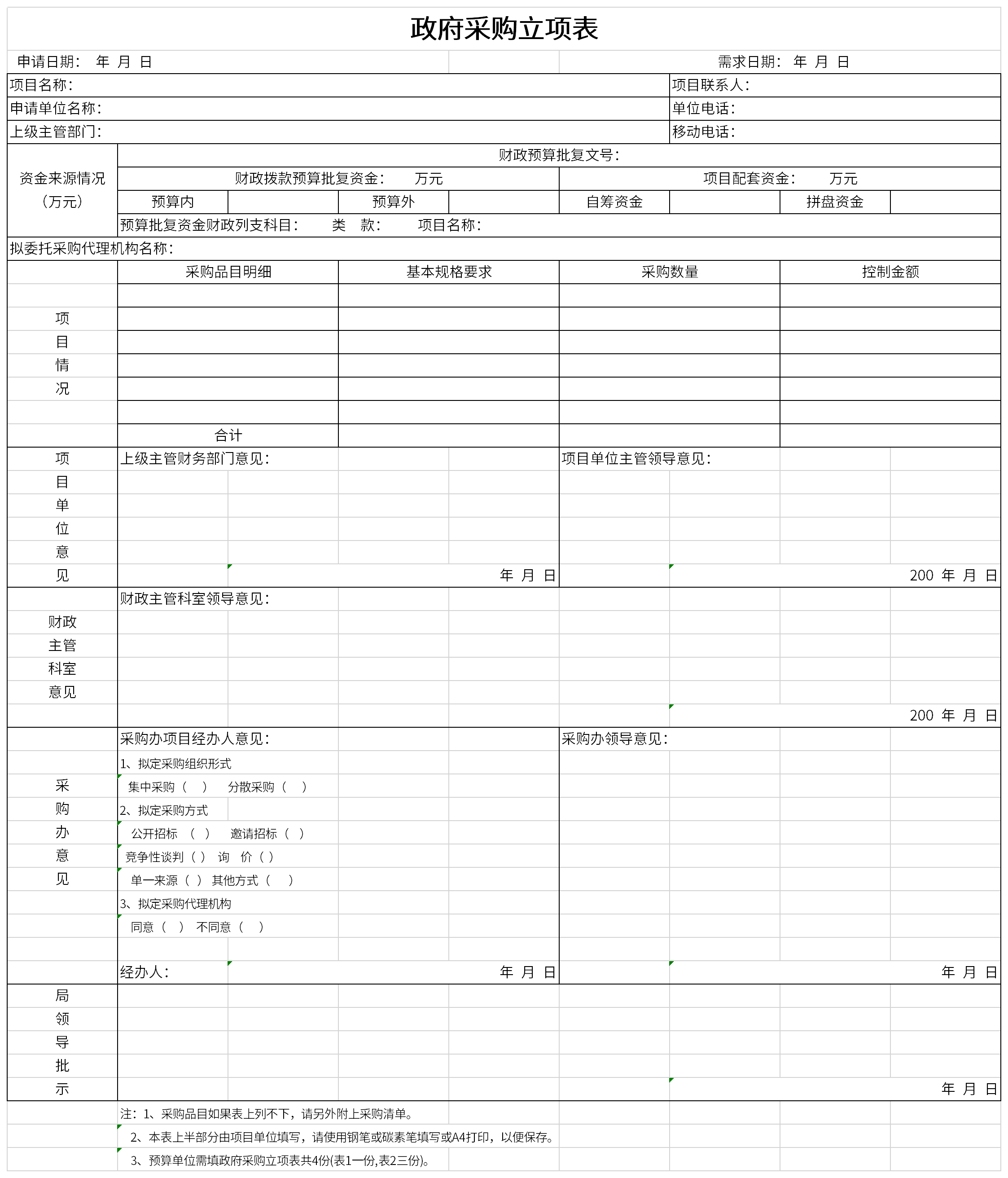 政府采购立项表截图