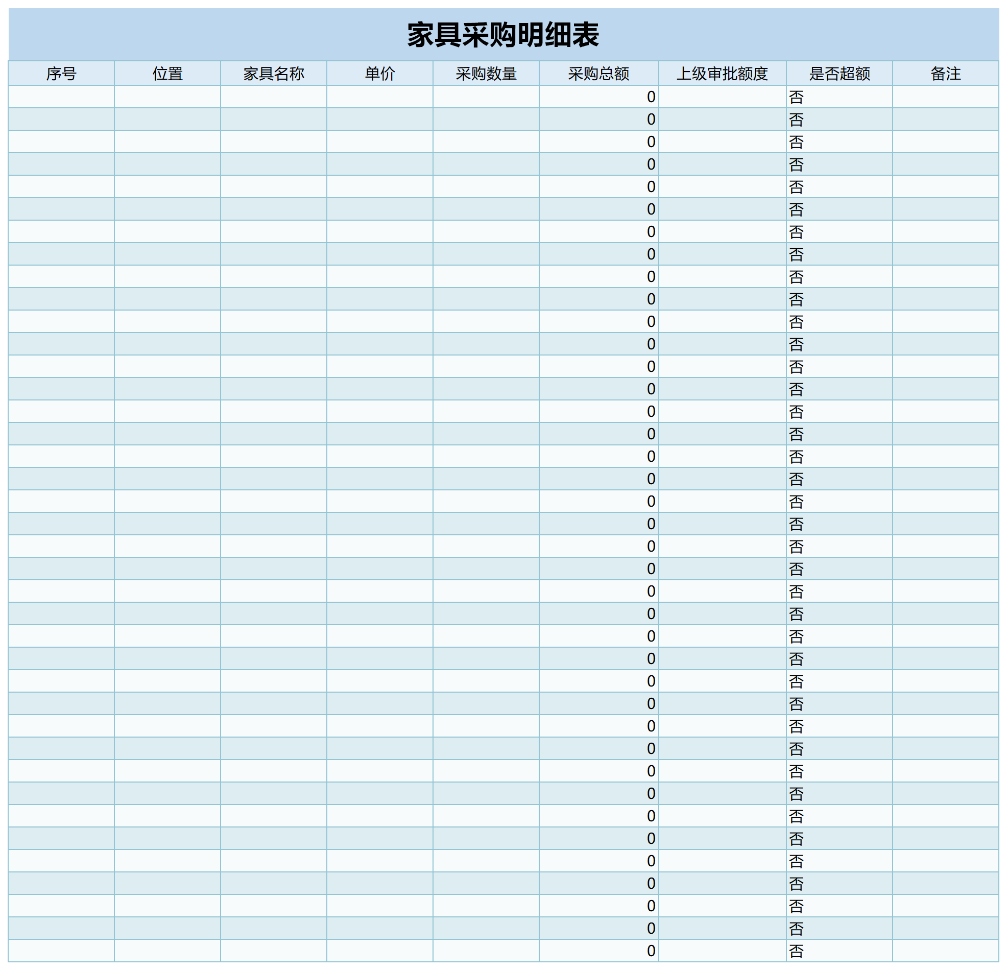 家具采购明细表截图