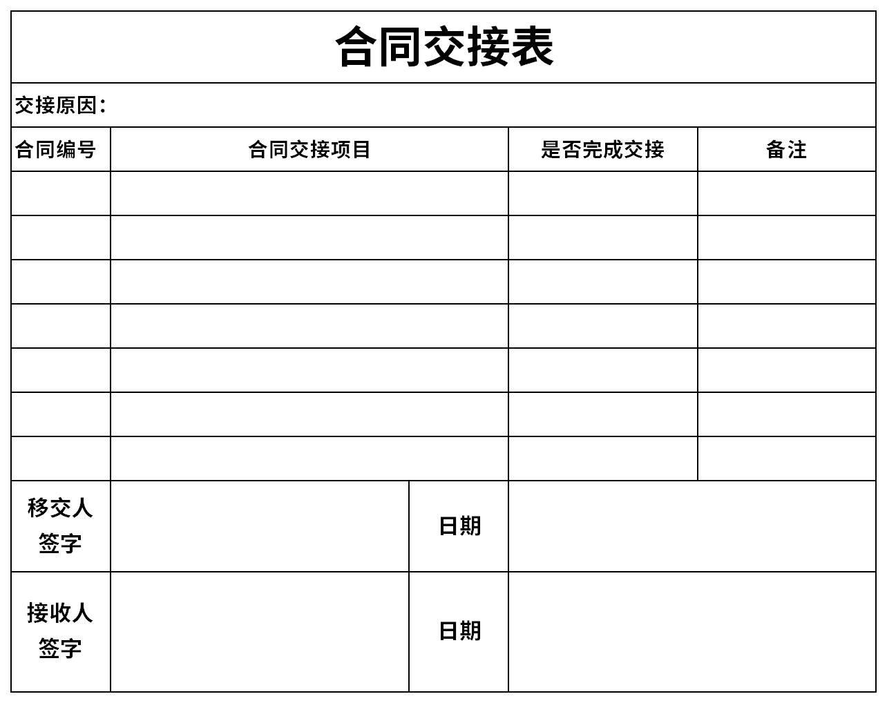 合同交接表截图