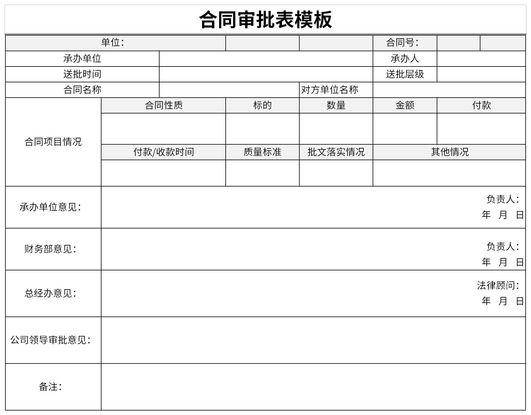 合同审批表模板截图