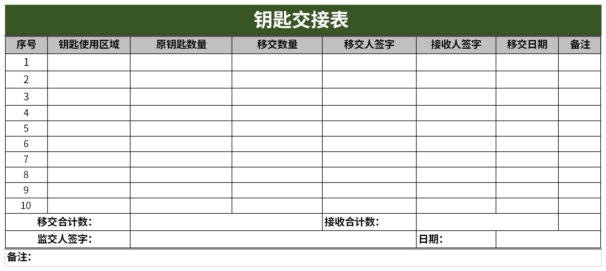 钥匙交接表截图