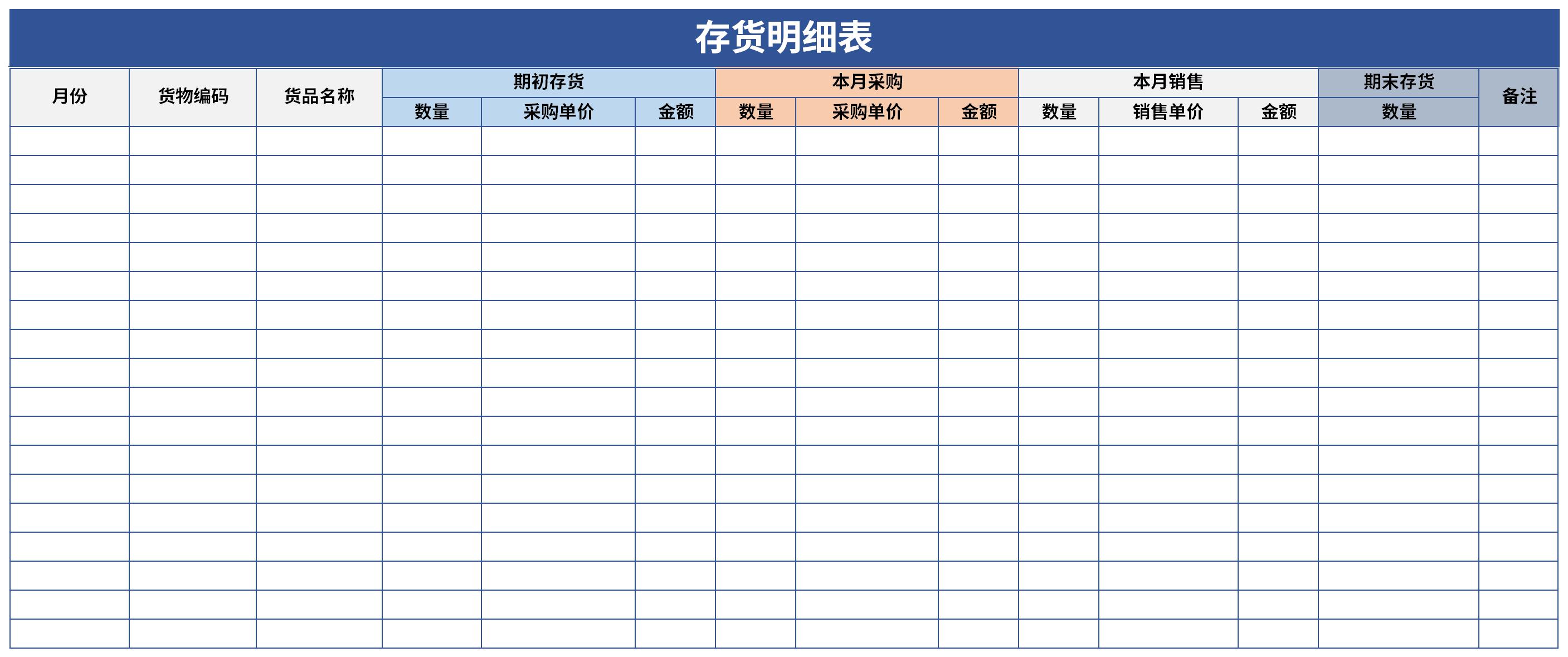 存货明细表样板截图