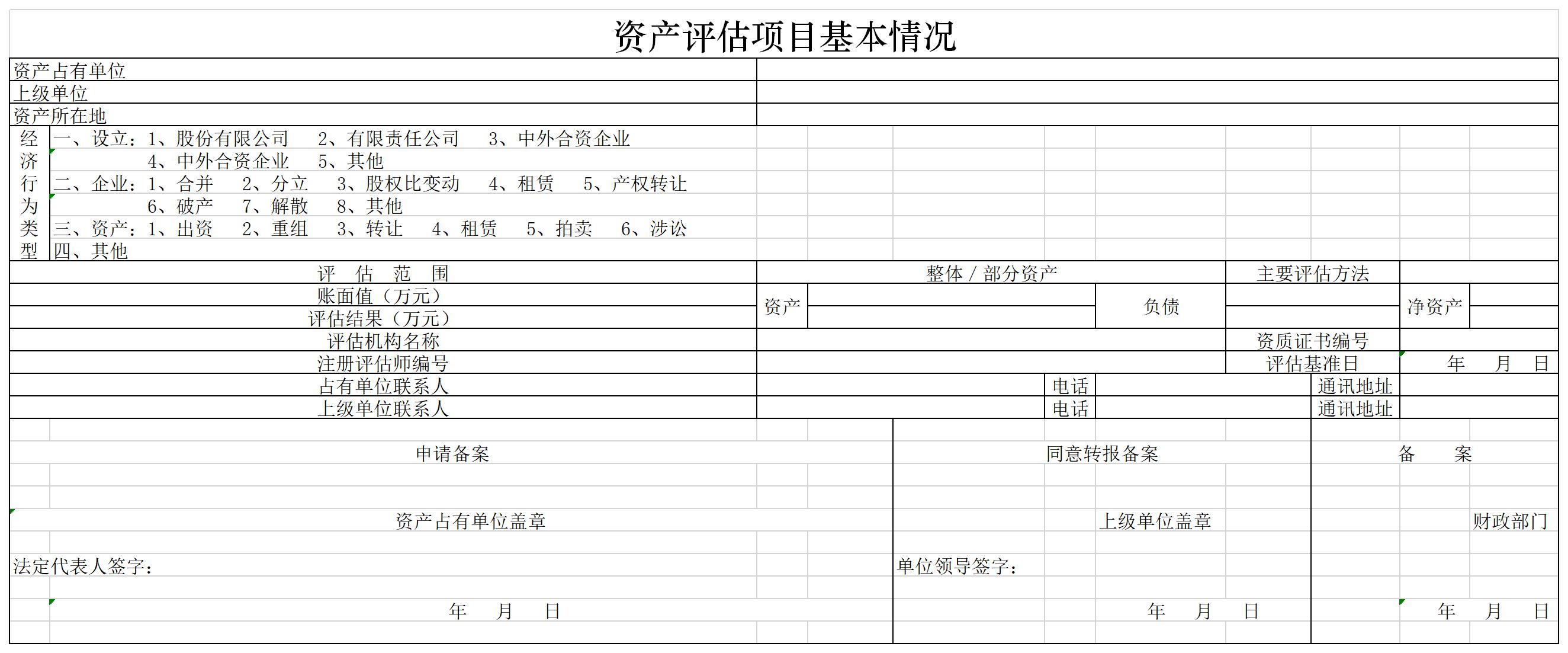 资产评估项目基本情况截图