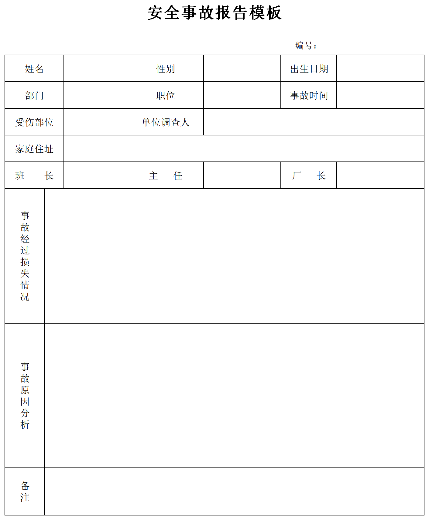 安全事故报告表截图