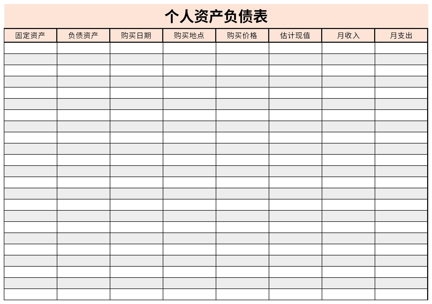 个人资产负债表截图