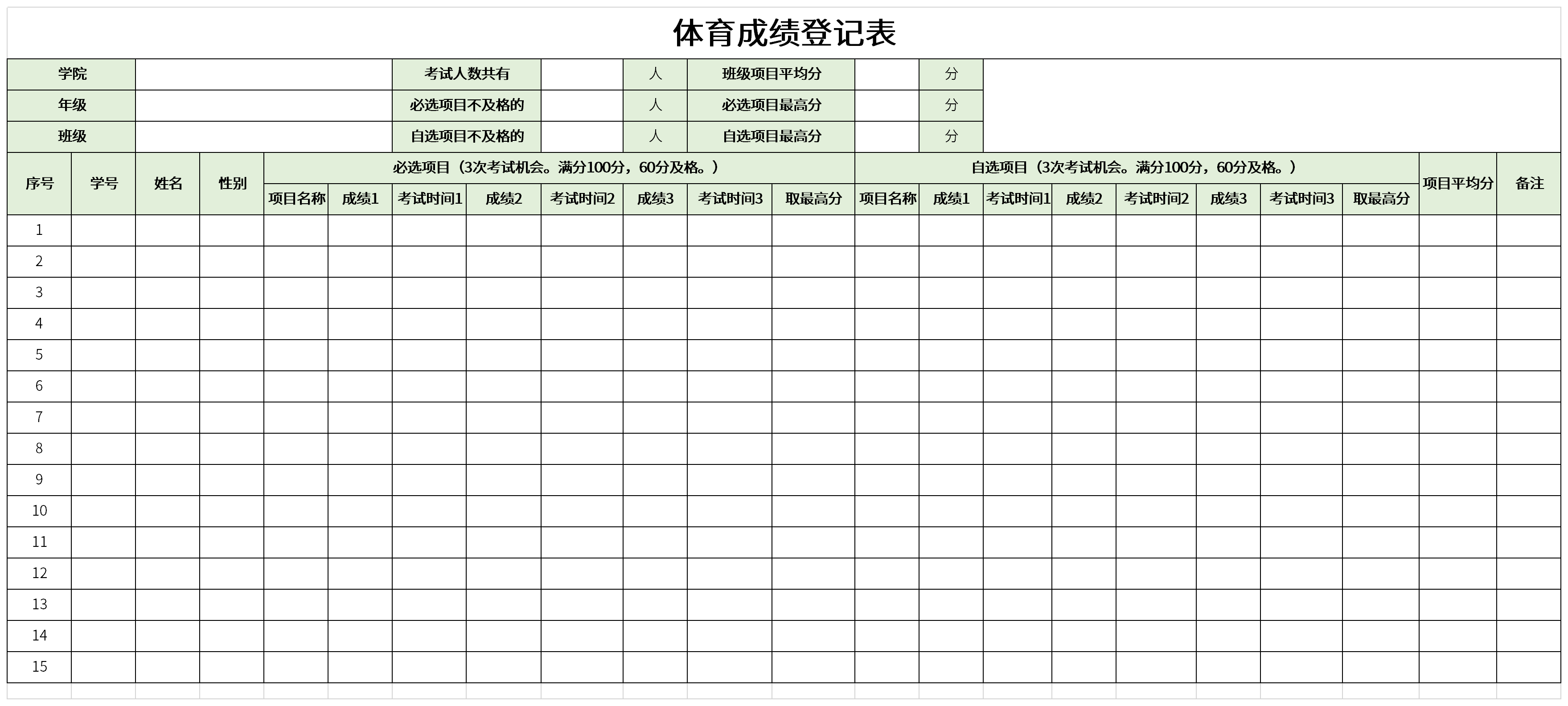 体育成绩登记表截图