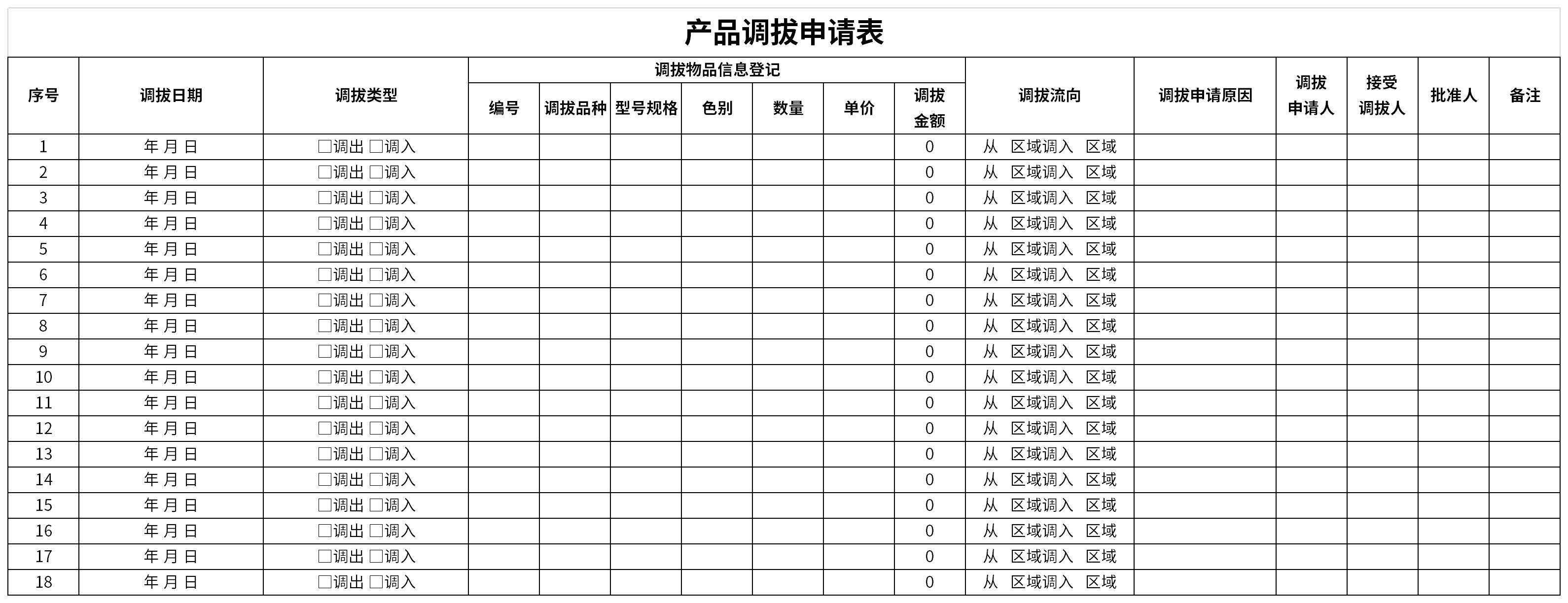 产品调拔申请表截图