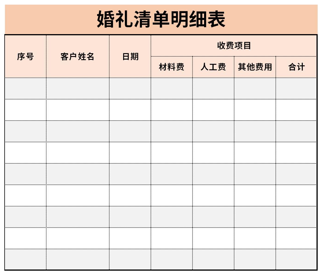 婚礼清单明细表截图