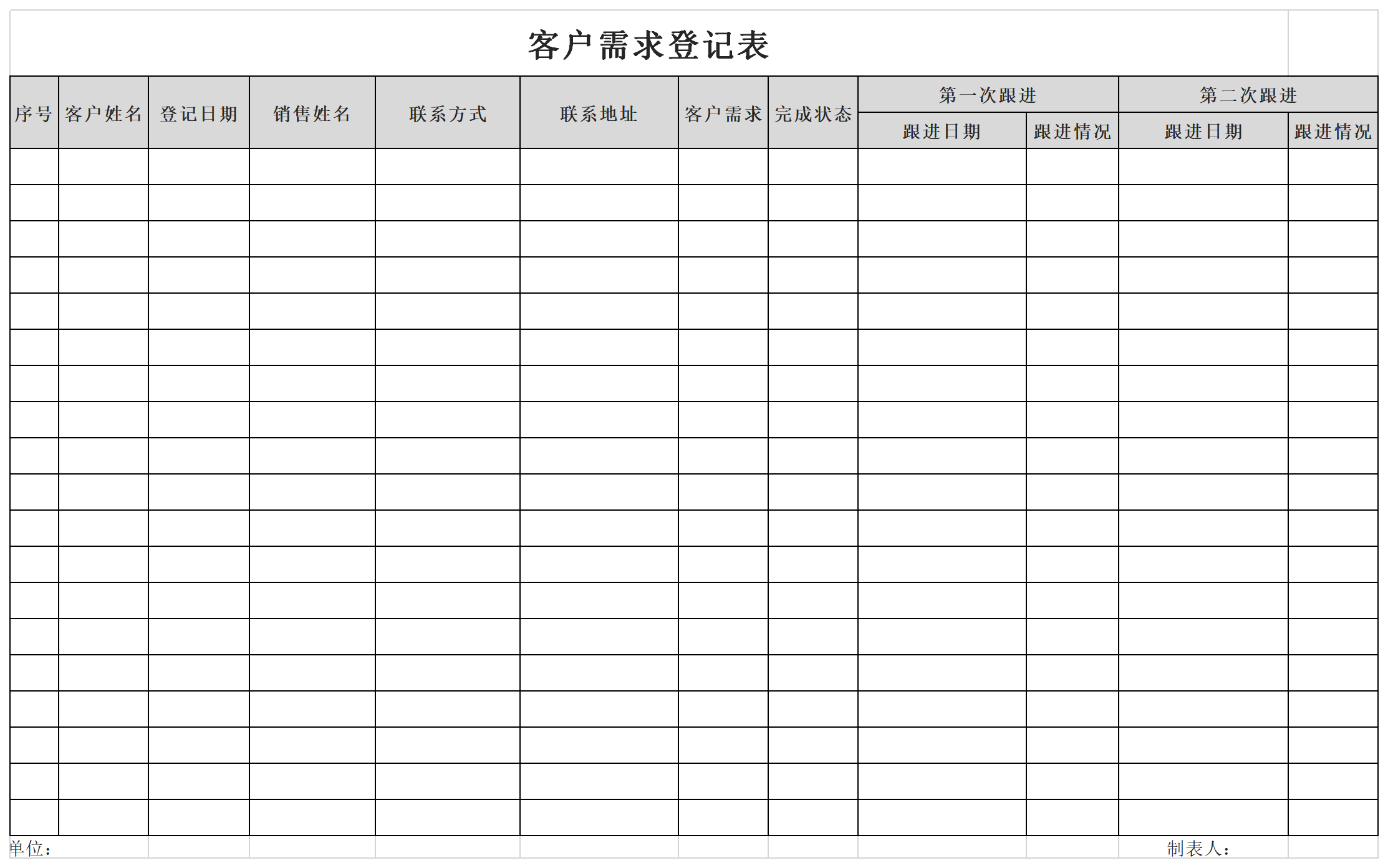 客户需求表截图