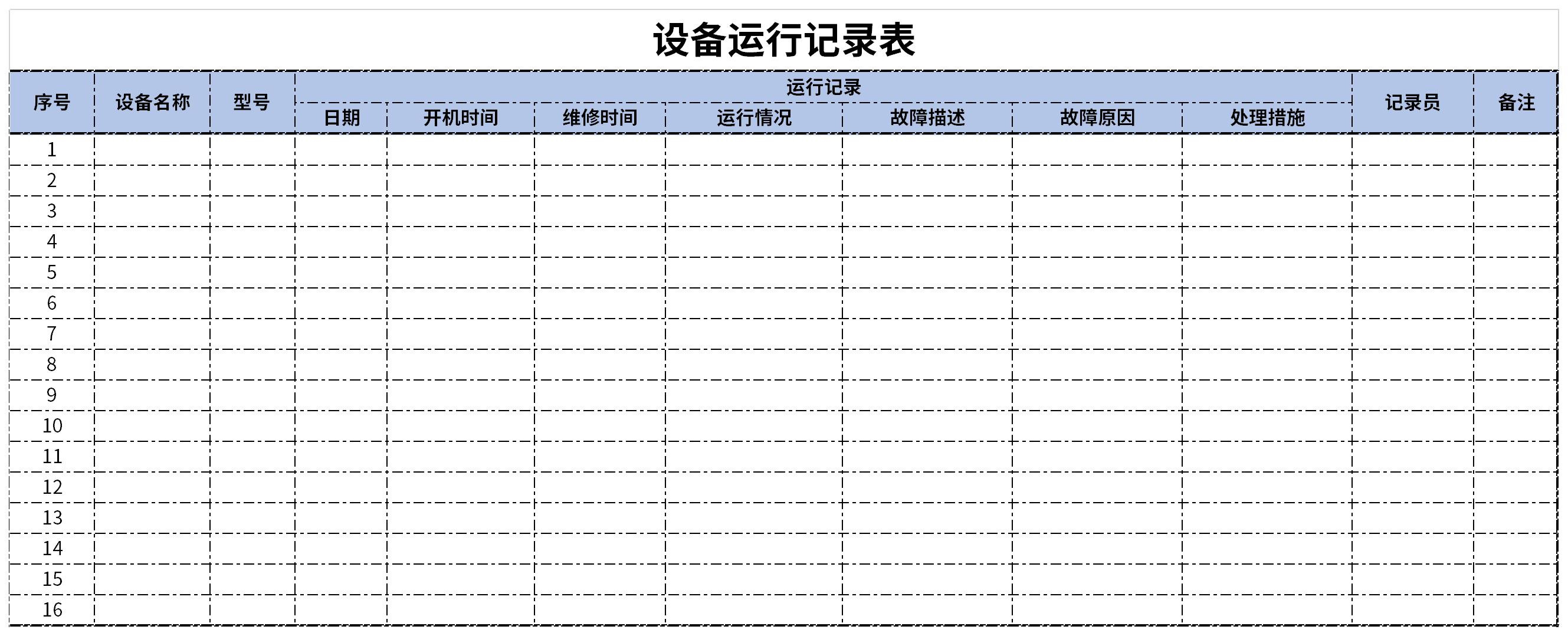 设备日常运行记录表截图