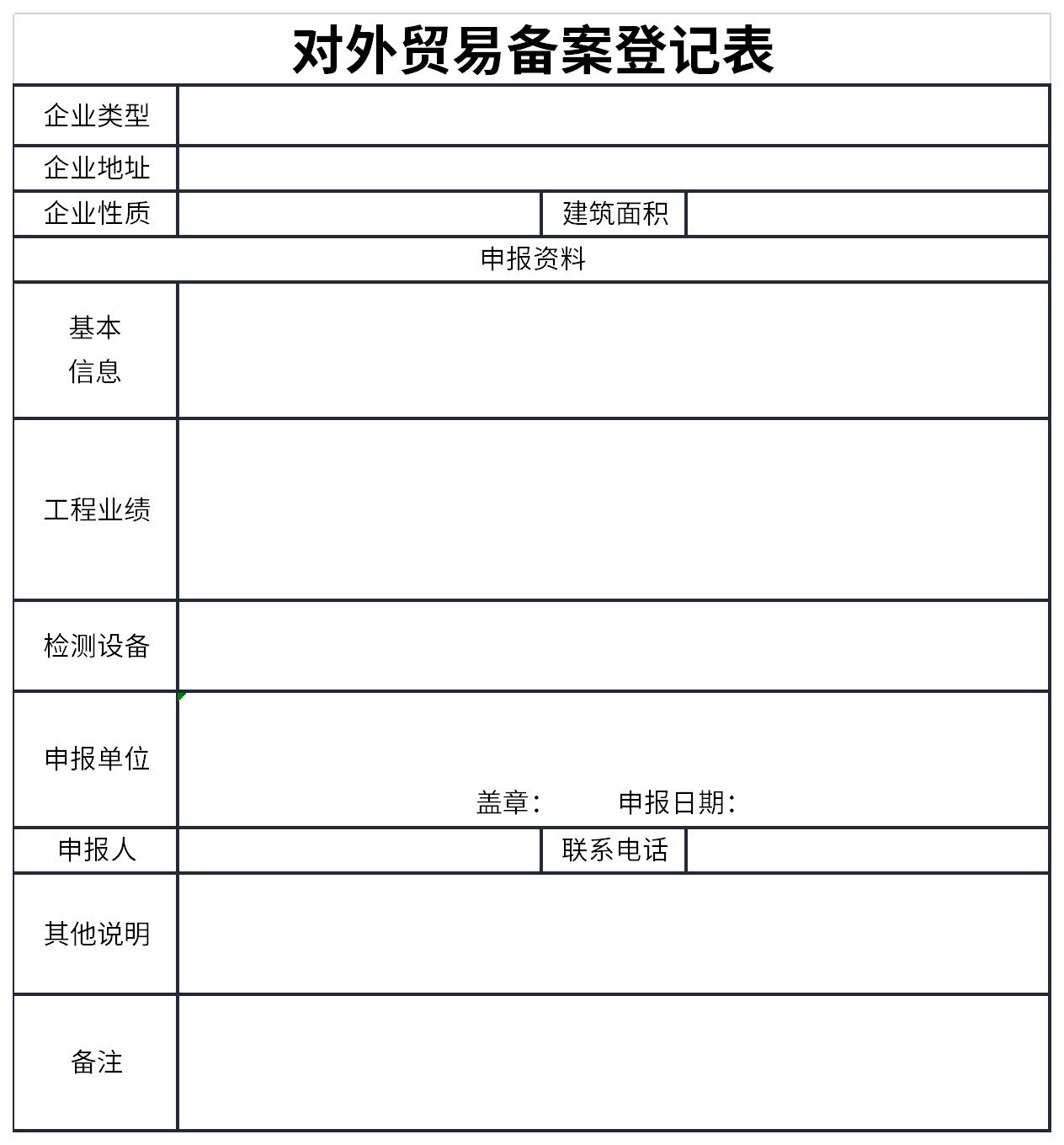 对外贸易备案登记表截图