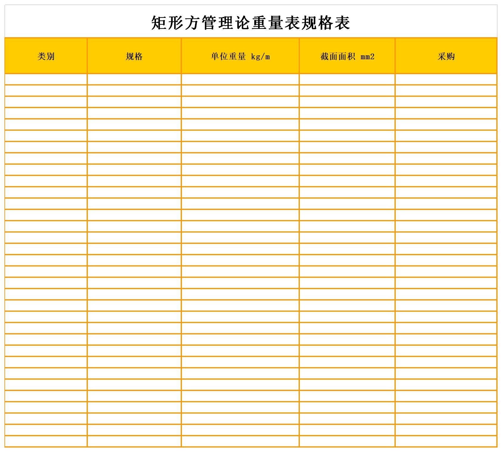 矩形方管理论重量表规格表截图