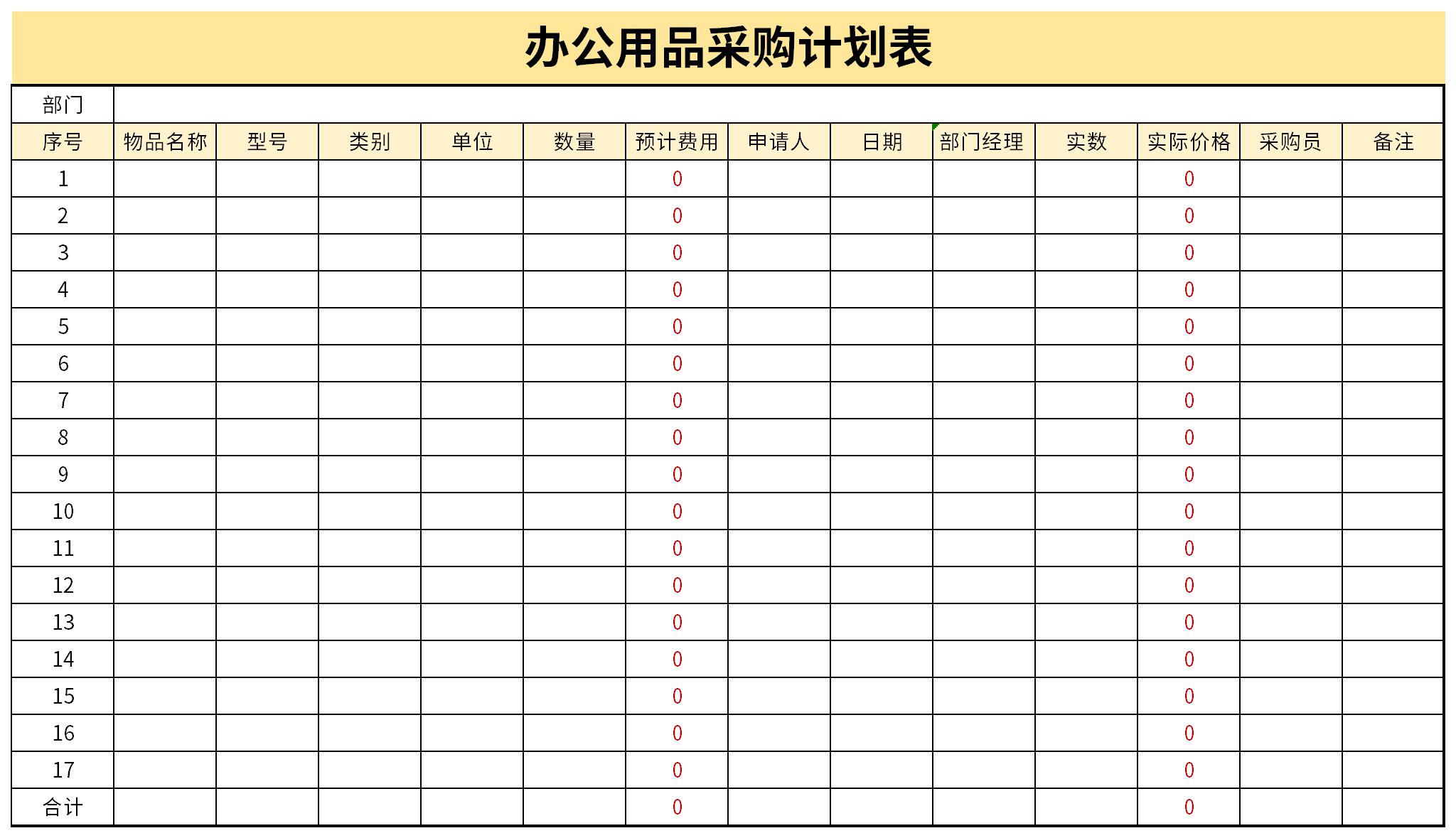 办公用品采购计划表截图